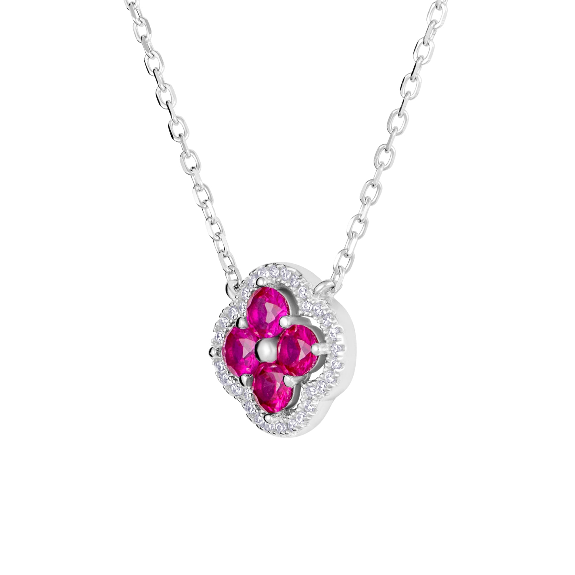 Daisy Pink Necklace in White Gold Flower S925