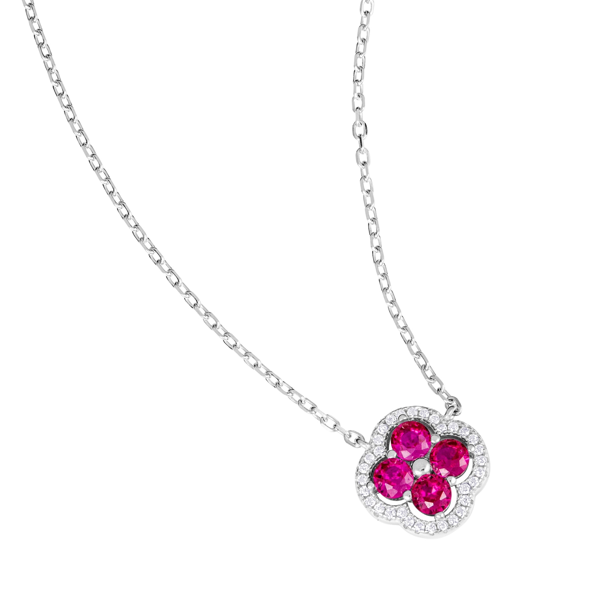 Daisy Pink Necklace in White Gold Flower S925