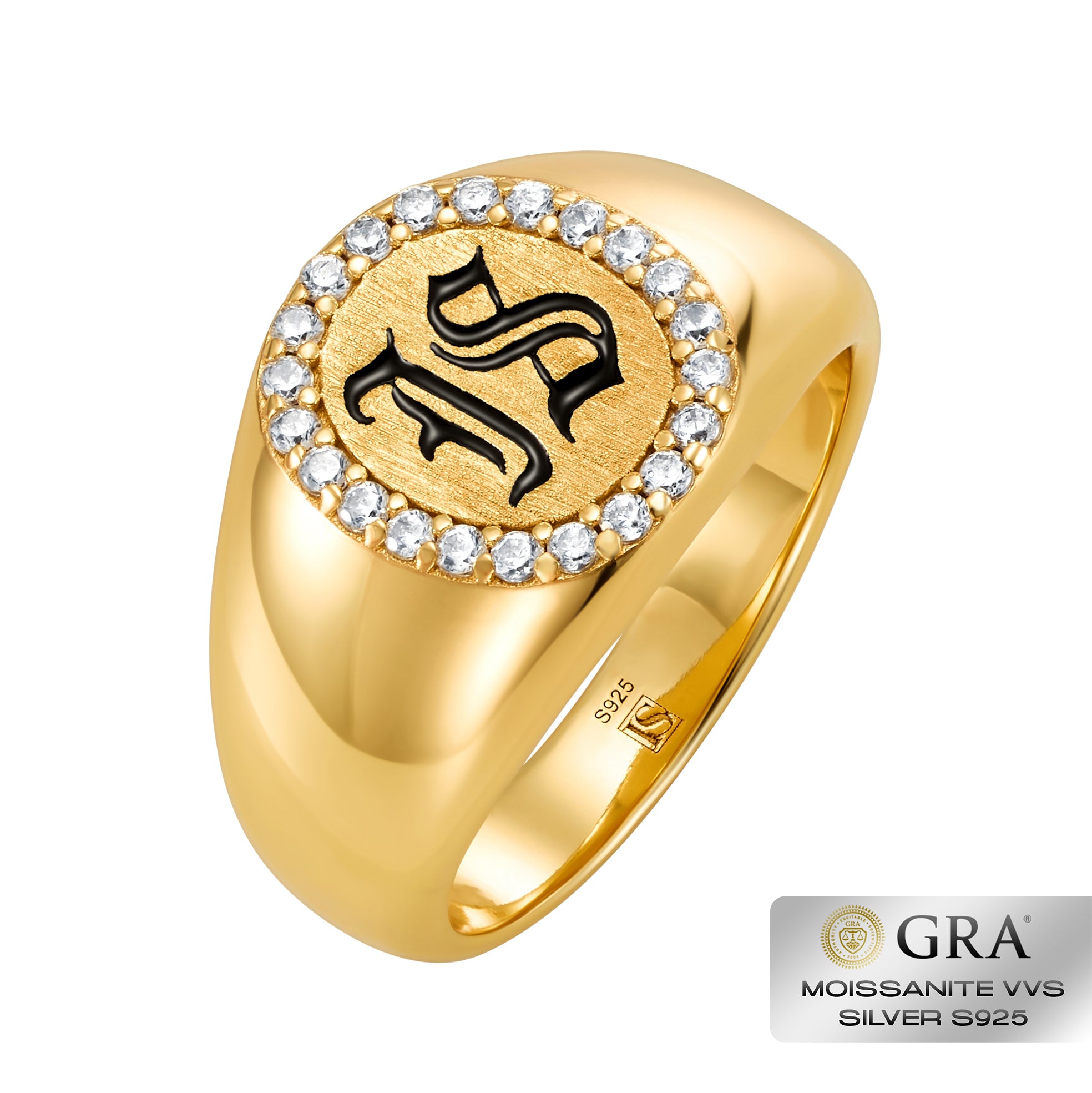 Diamond IS Gothic Ring Moissanit VVS S925 Gold
