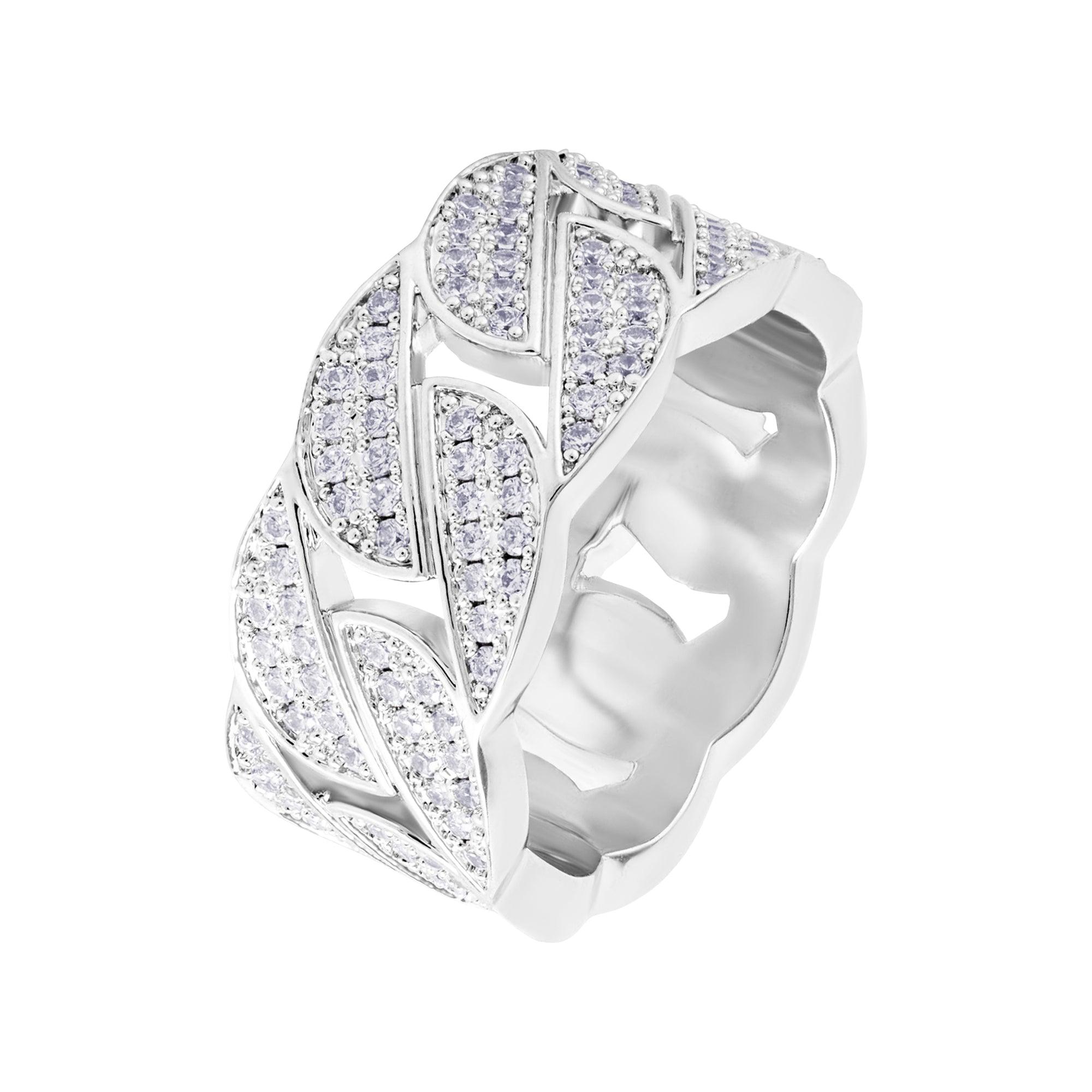 DIAMOND CUBAN RING BIAŁE ZŁOTO - IcedStuff