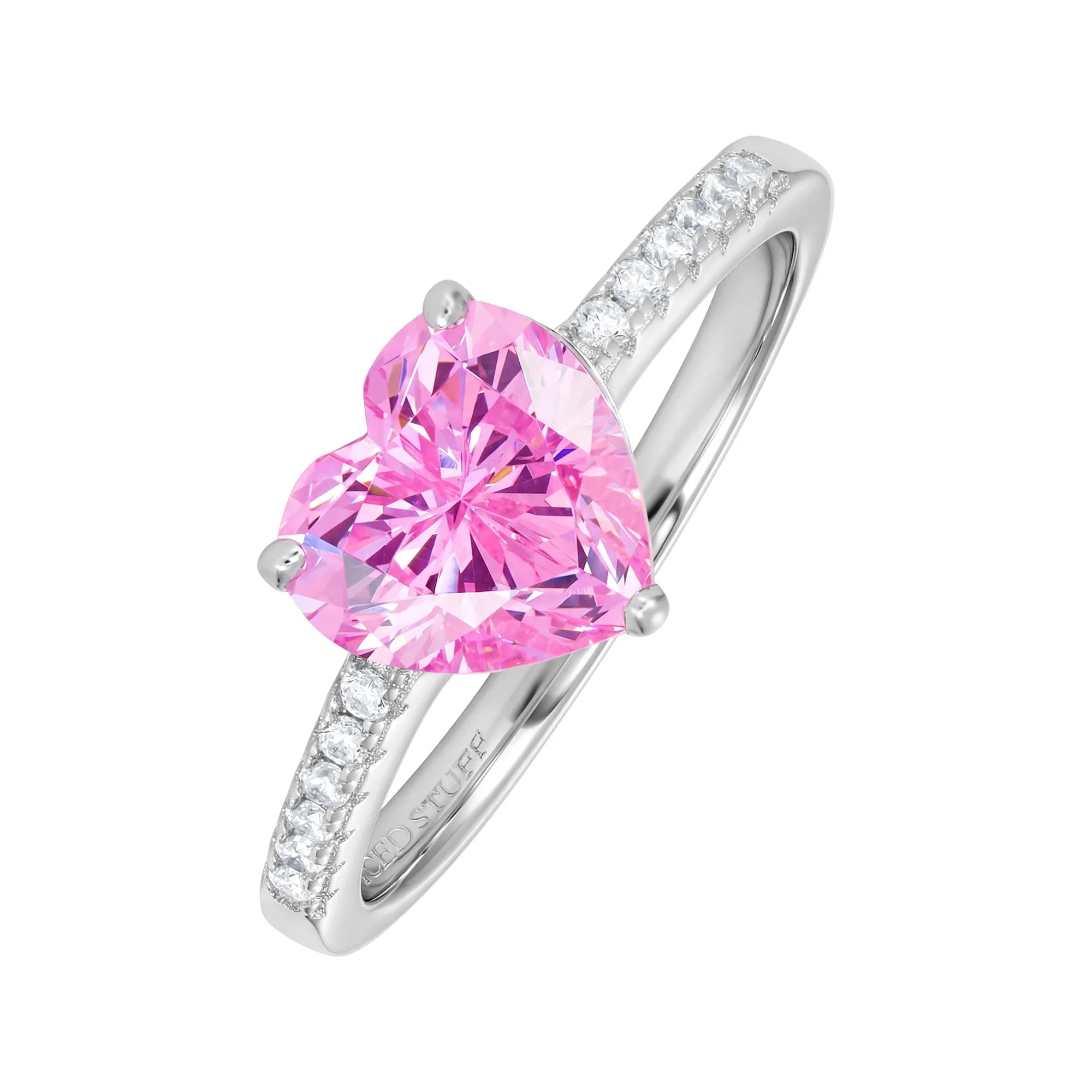 Crystal Heart Pink Ring in White Gold S925