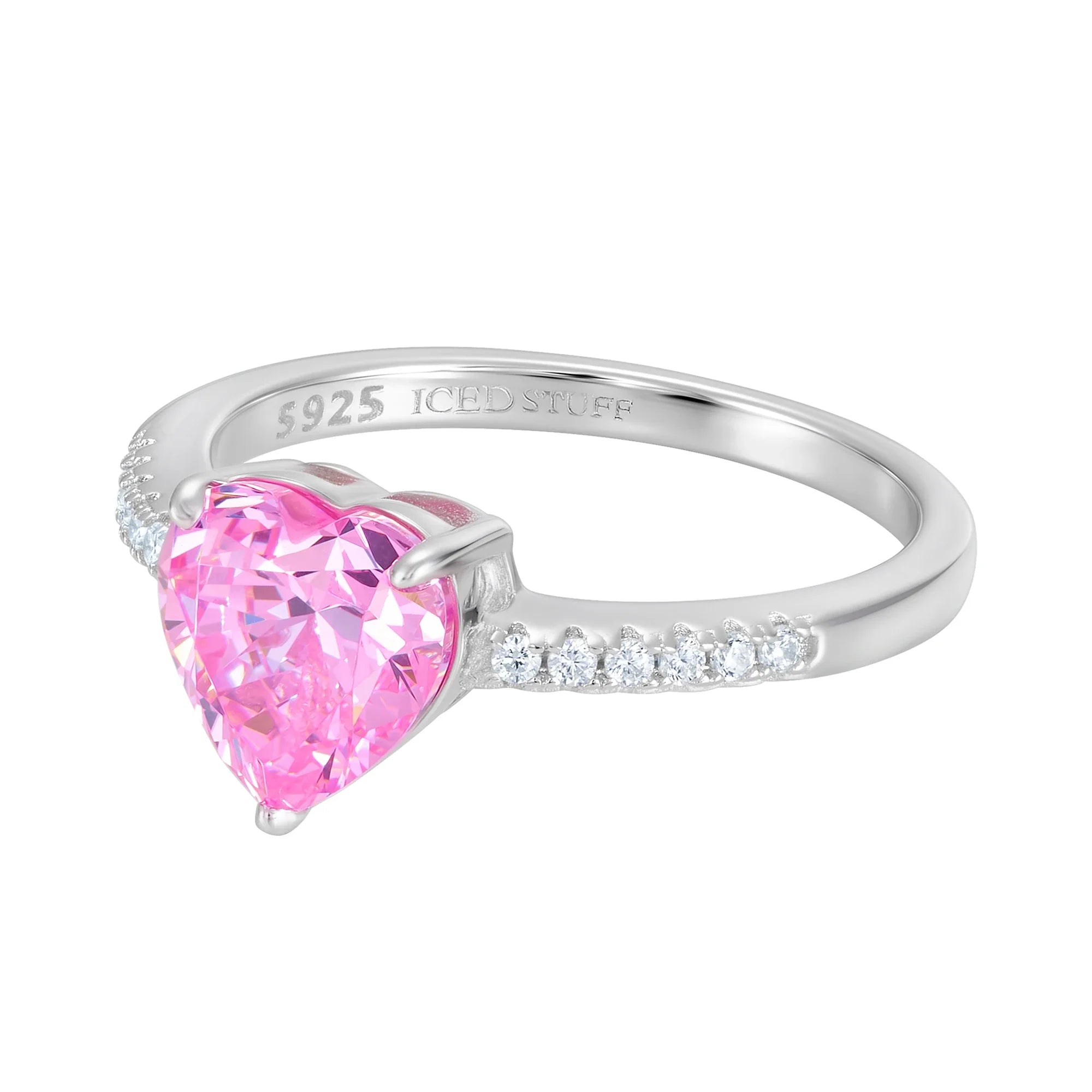 Crystal Heart Pink Ring in White Gold S925