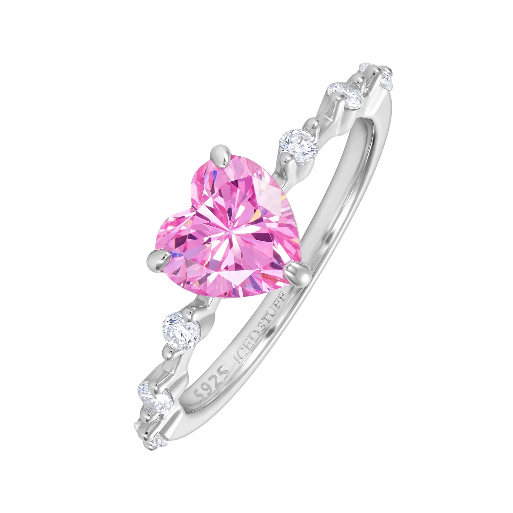 Crystal Heart Promise Pink White Gold S925 Ring