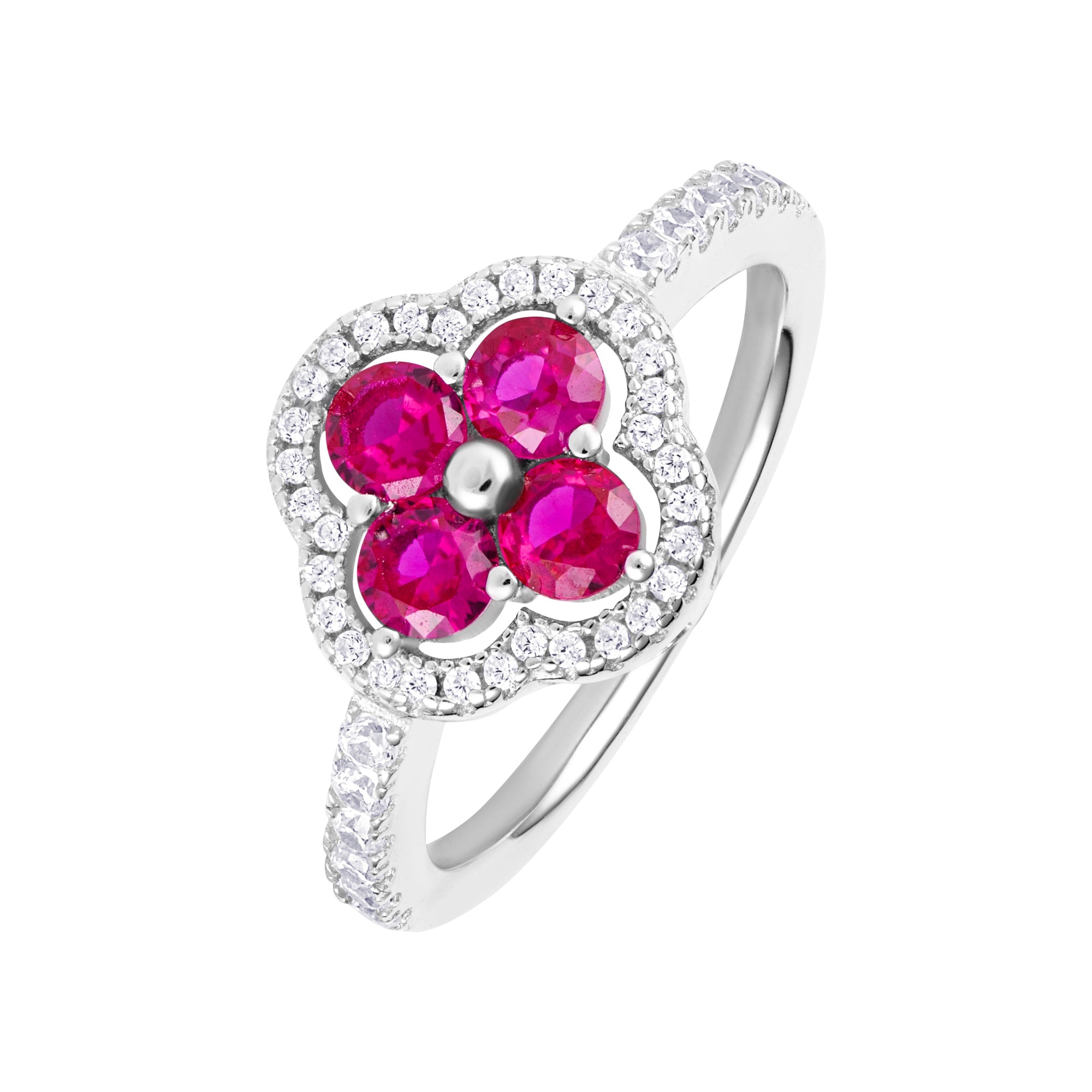 Daisy Pink Ring White Gold Flower S925