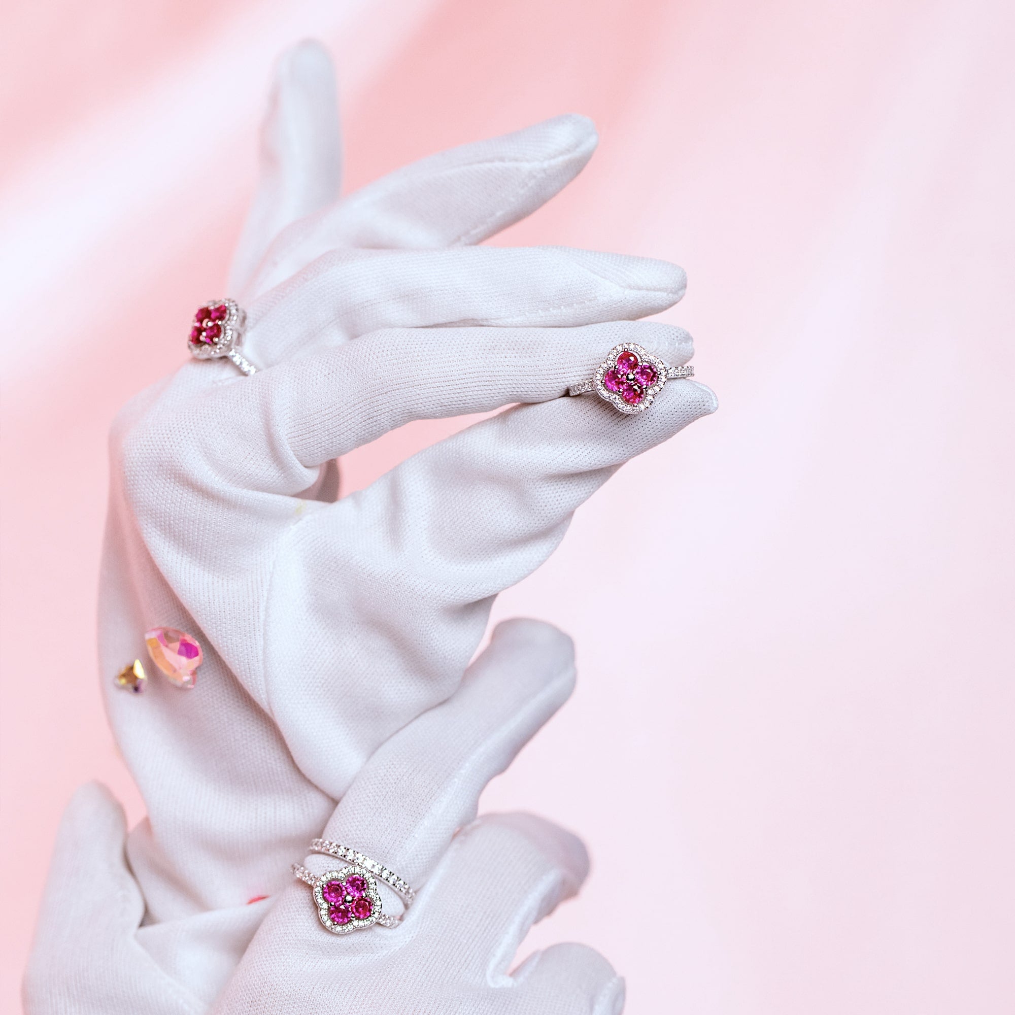 Daisy Pink Ring White Gold Flower S925