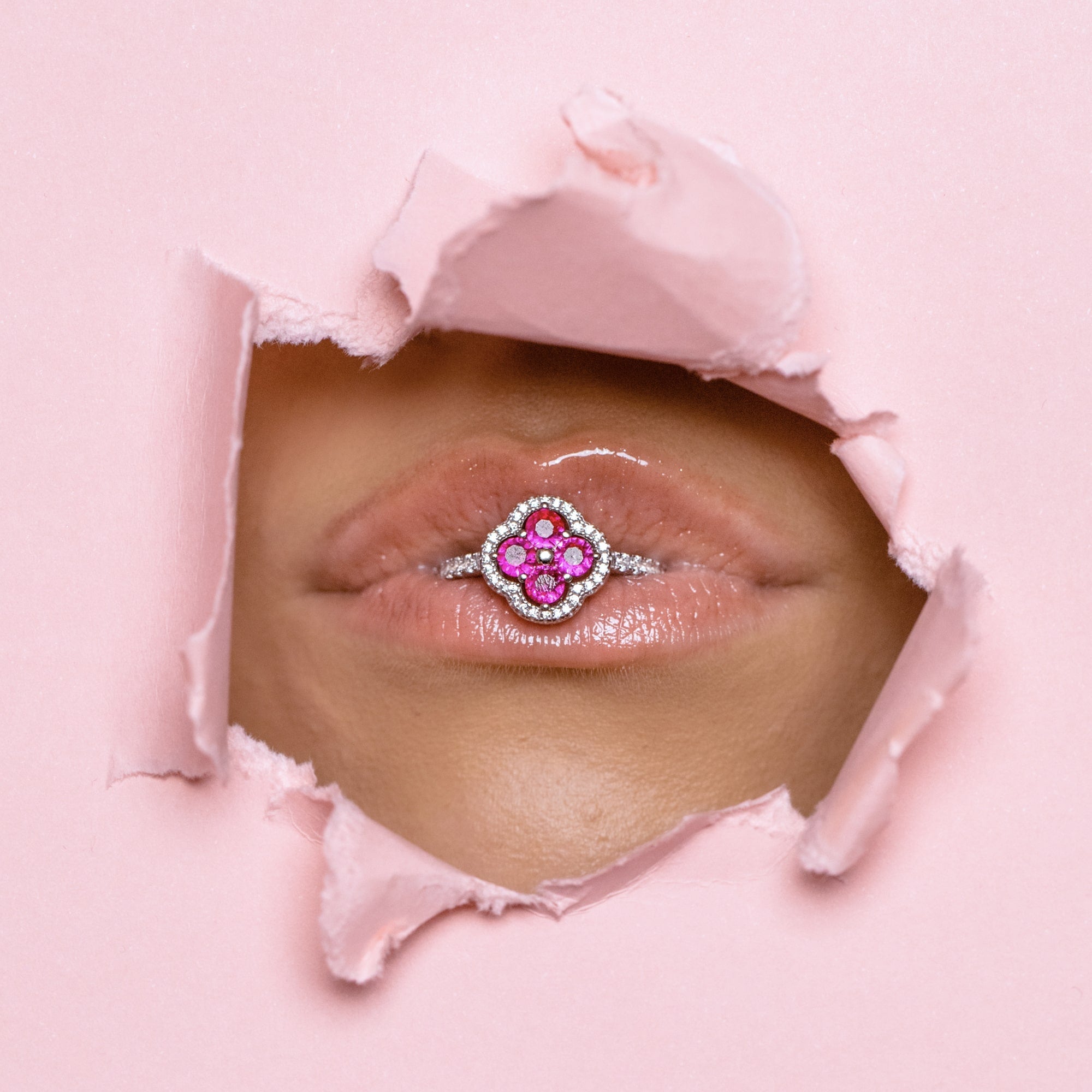 Daisy Pink Ring White Gold Flower S925