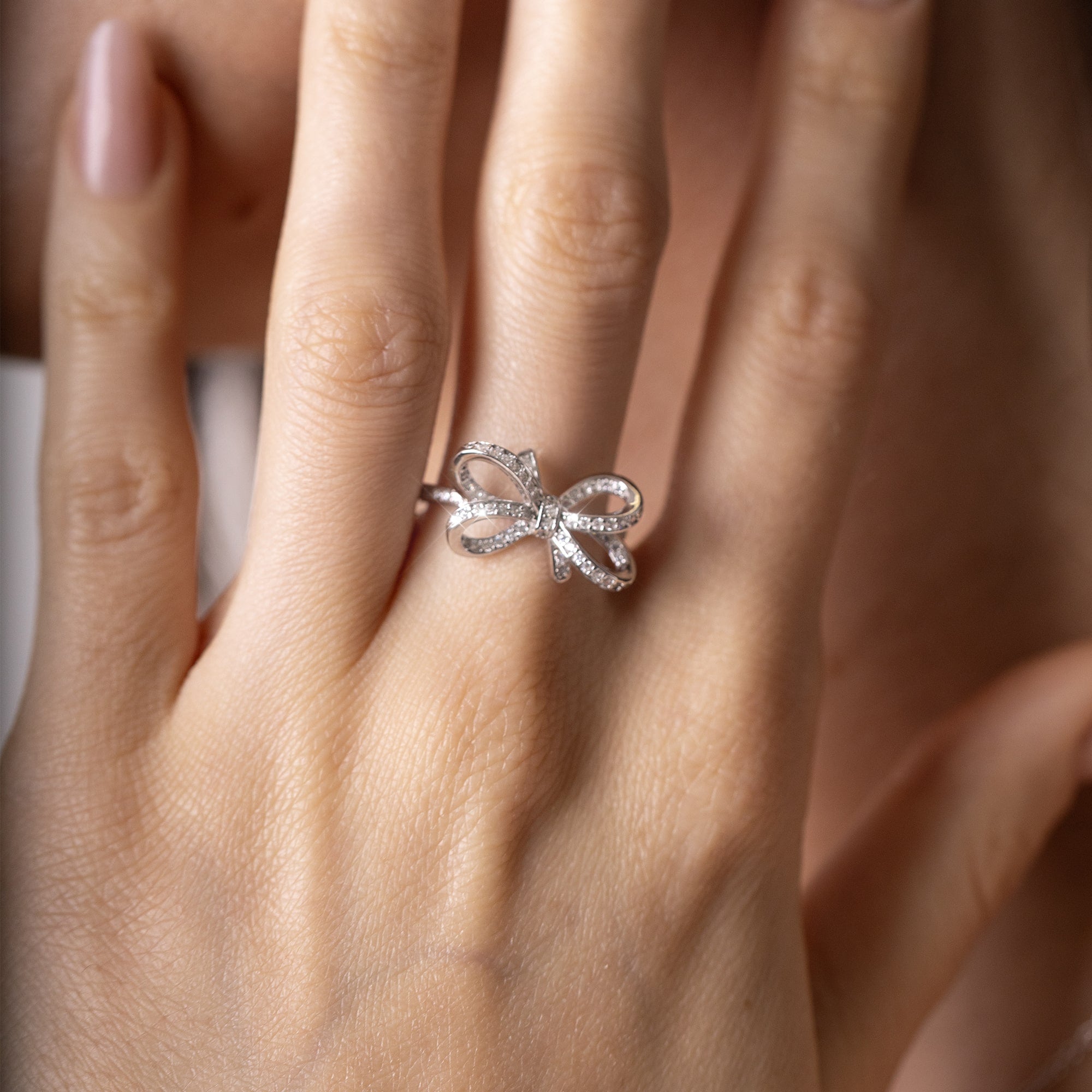 Diamond Bow Ring White Gold Bow S925