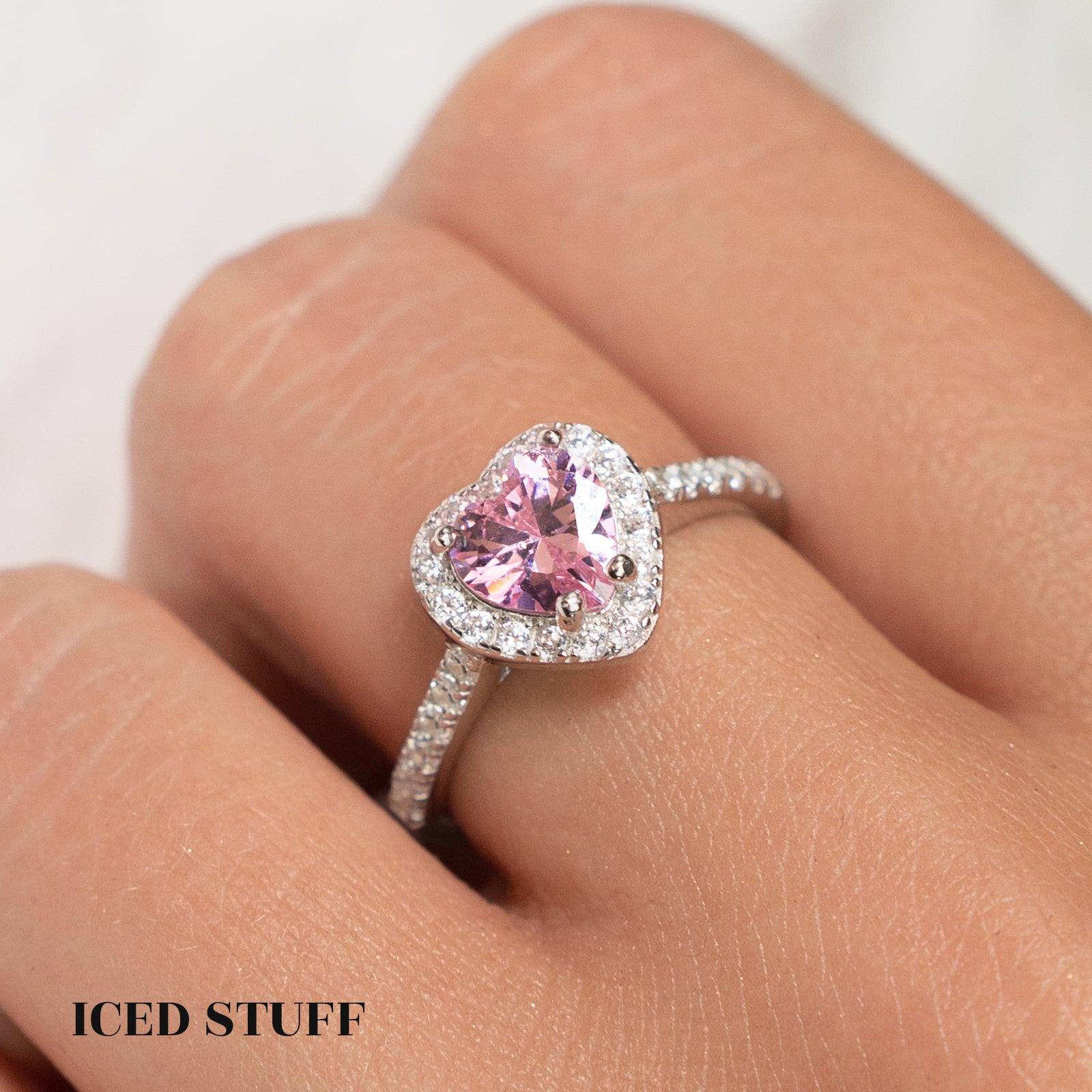 PIERŚCIONEK HEART GEM PINK SERCE S925 - IcedStuff