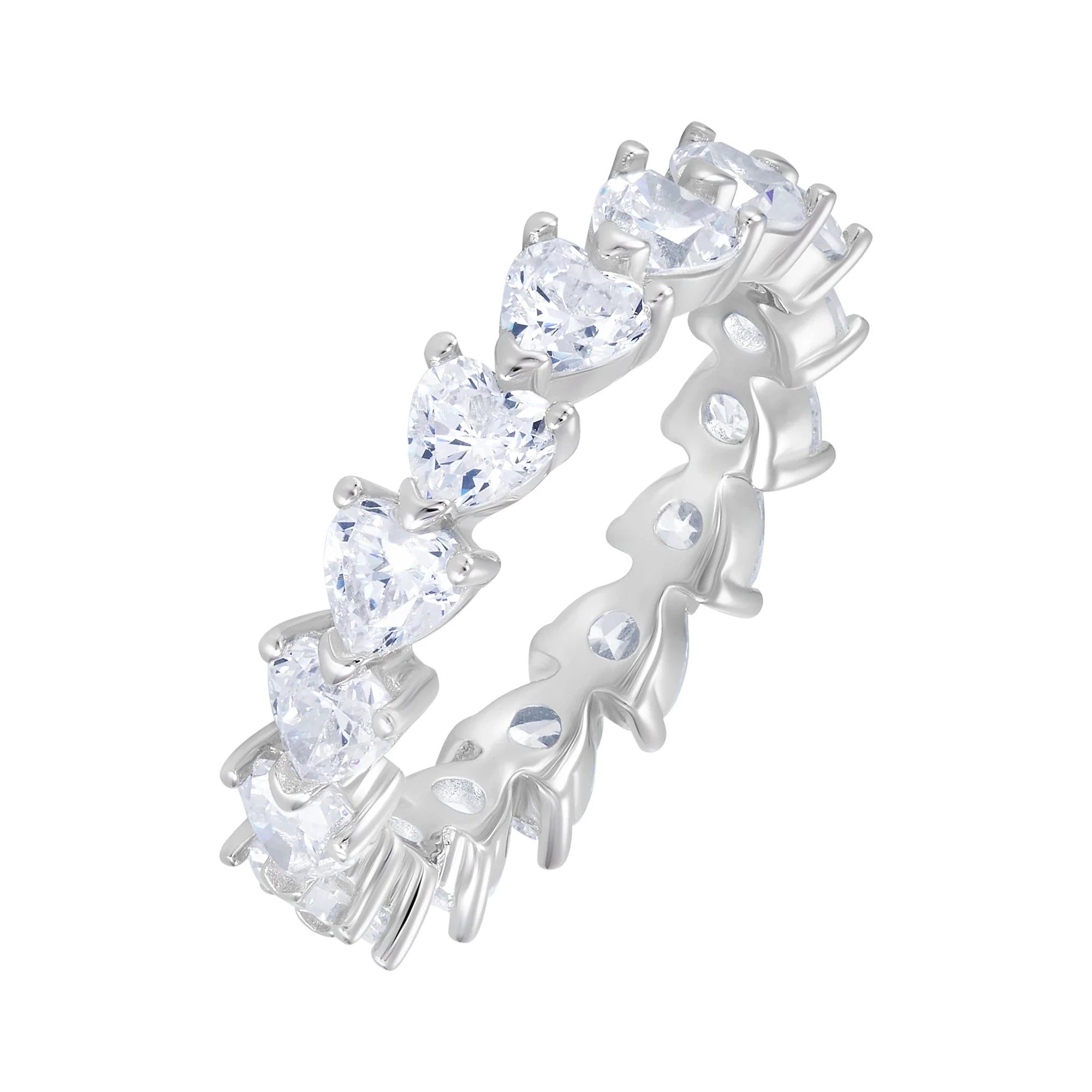 Tennis Heart Eternity White Ring in White Gold S925