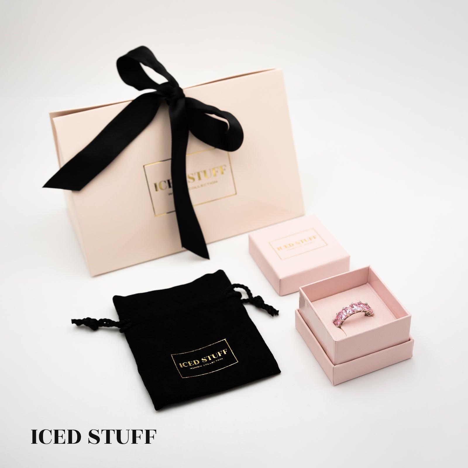 PIERŚCIONEK TENNIS SQUARE PINK S925 - IcedStuff