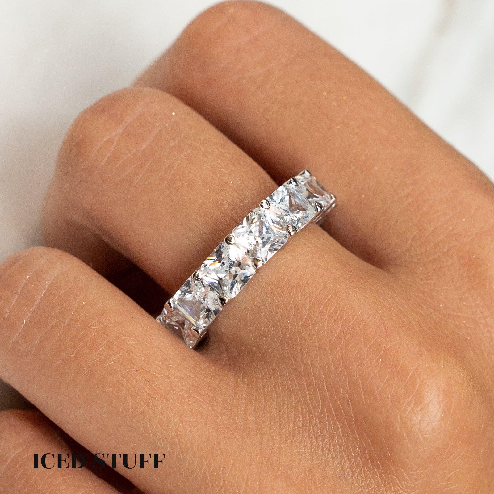 PIERŚCIONEK TENNIS SQUARE WHITE S925 - IcedStuff