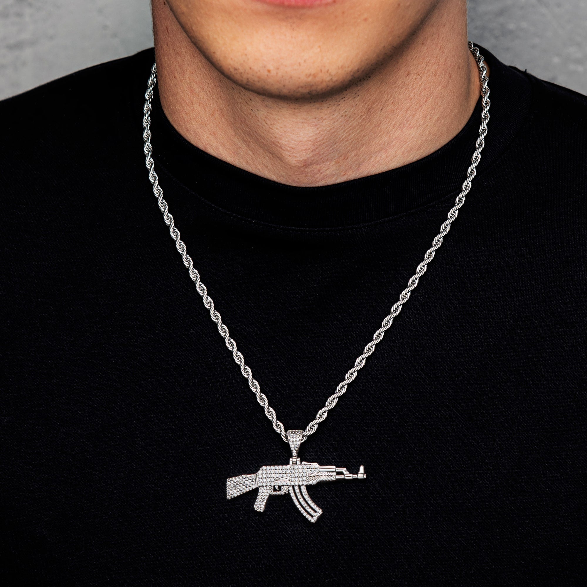 AK-47 Pendant White Gold
