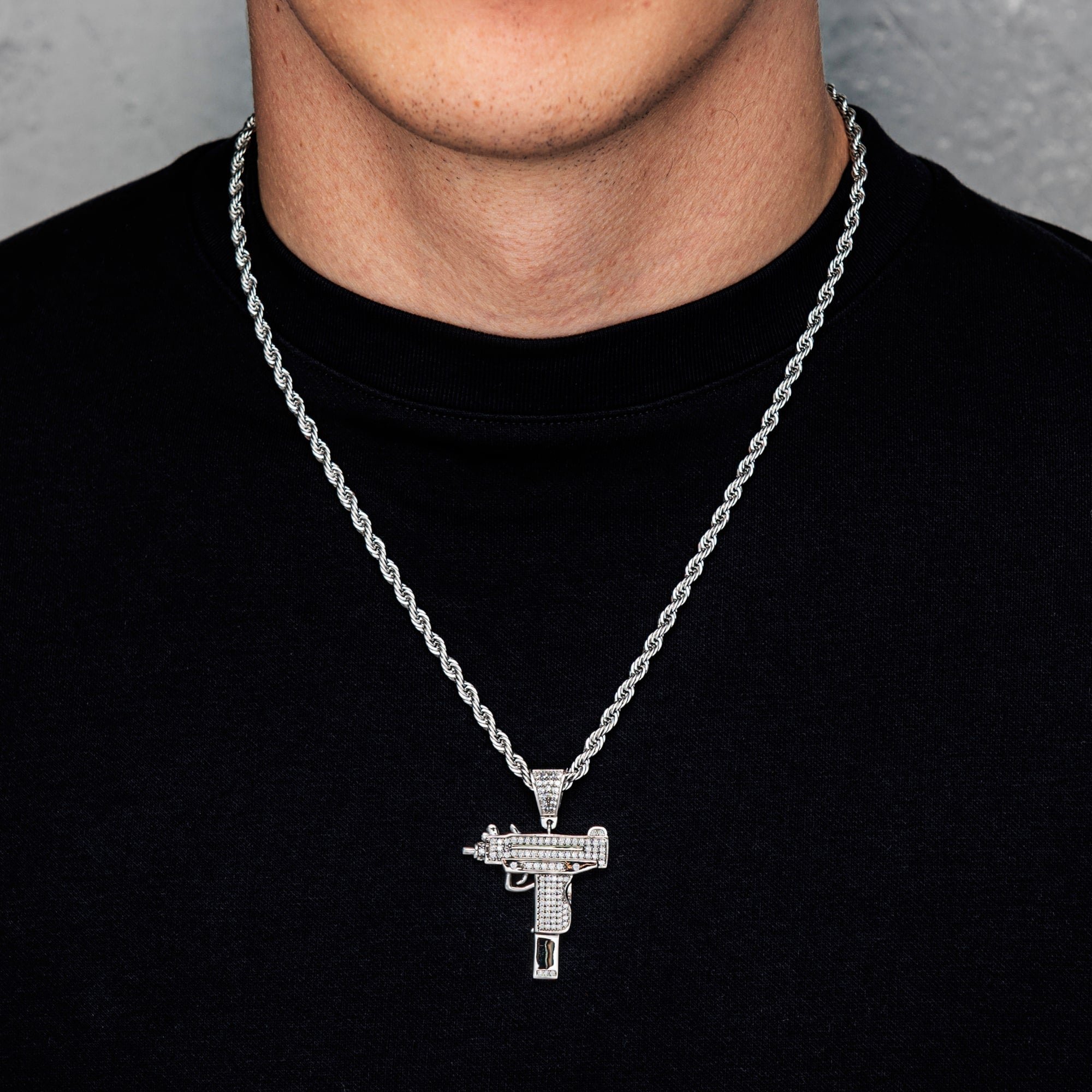 Uzi Gun Pendant White Gold