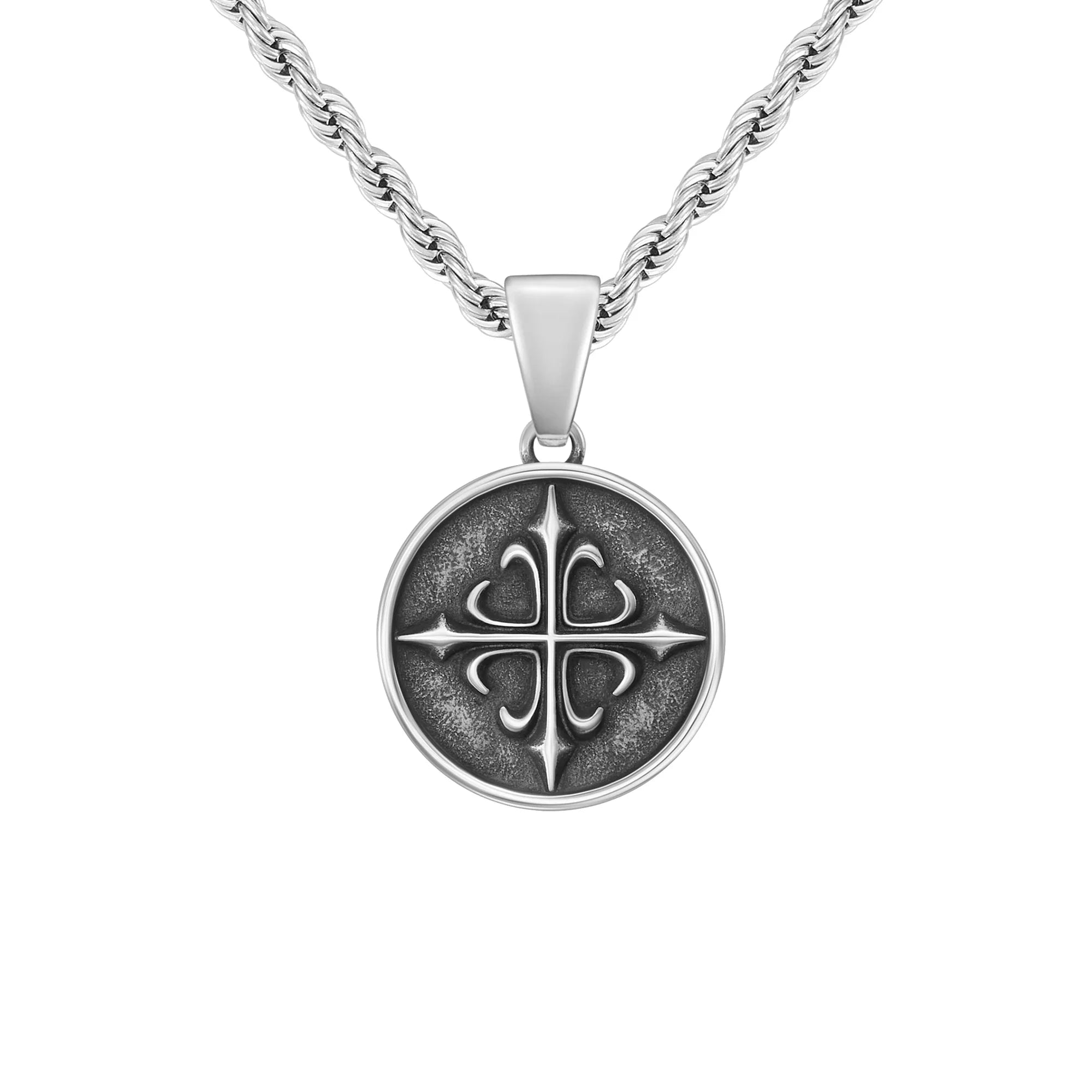 Cross Coin Pendant, White Gold