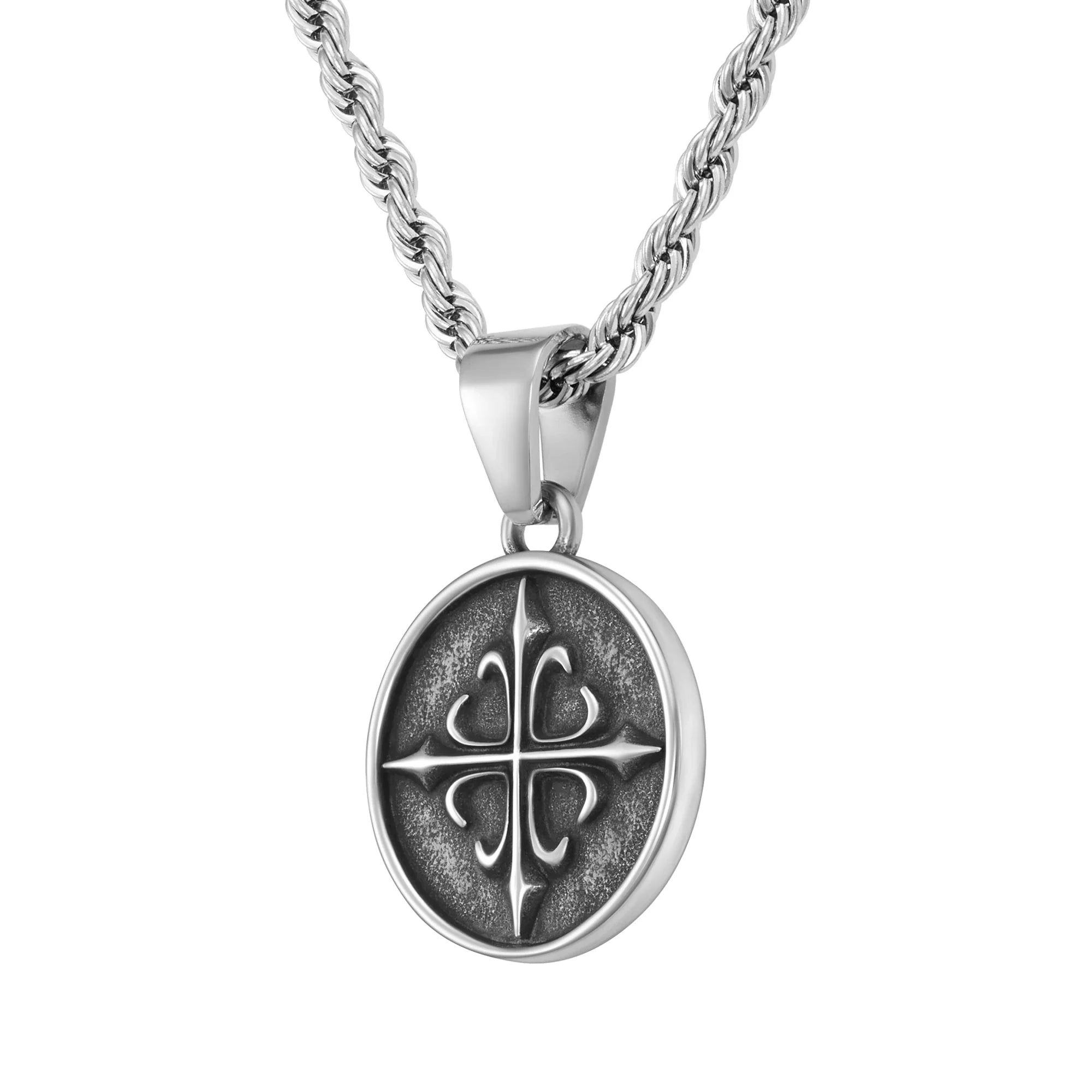 Cross Coin Pendant, White Gold