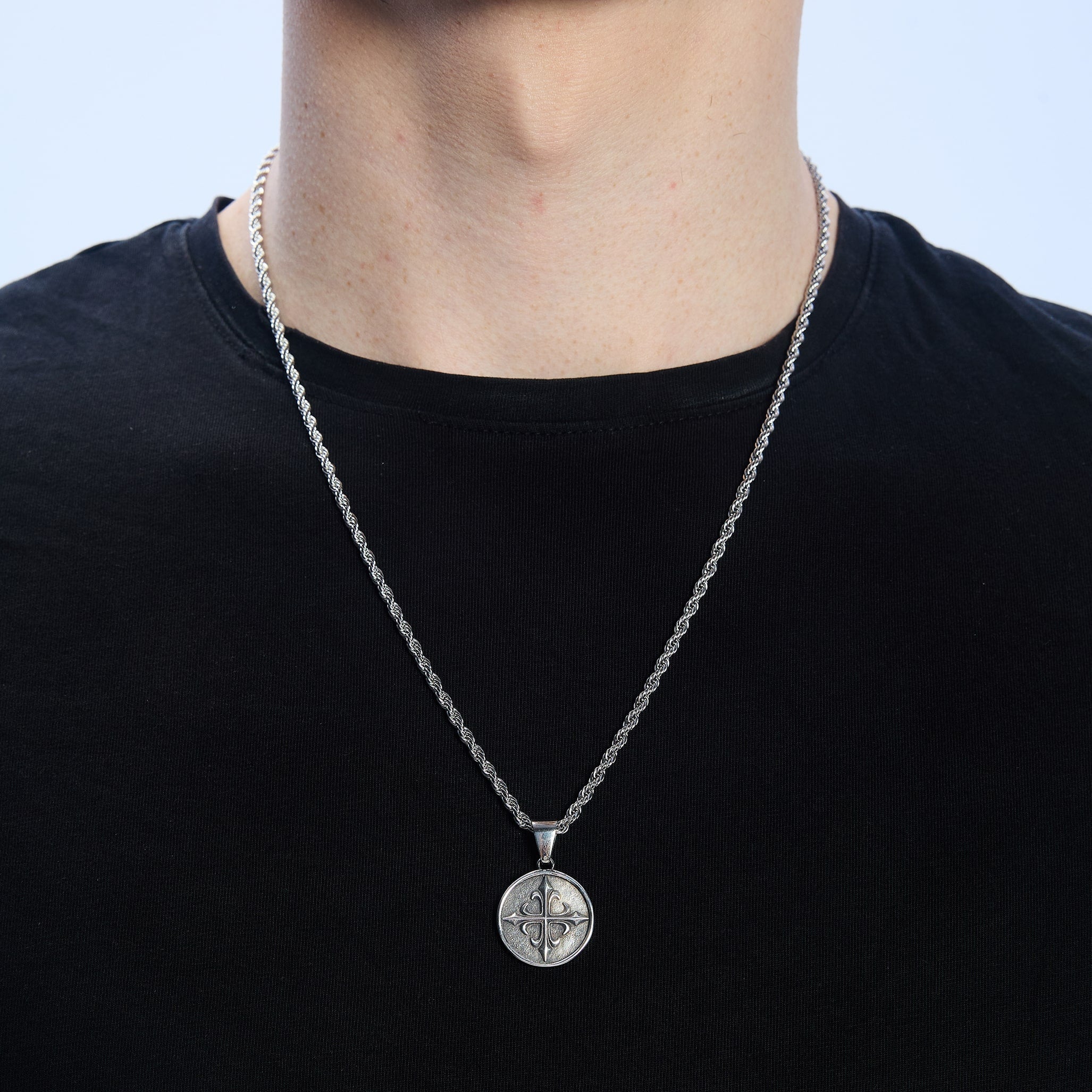 Cross Coin Pendant, White Gold