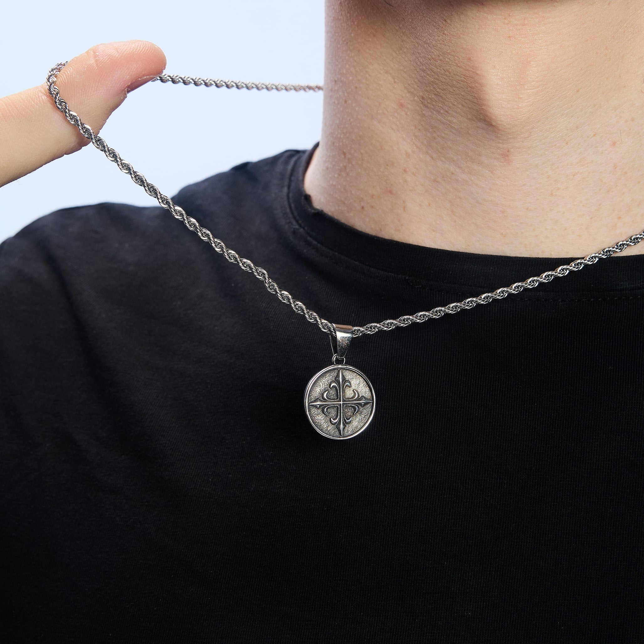 Cross Coin Pendant, White Gold