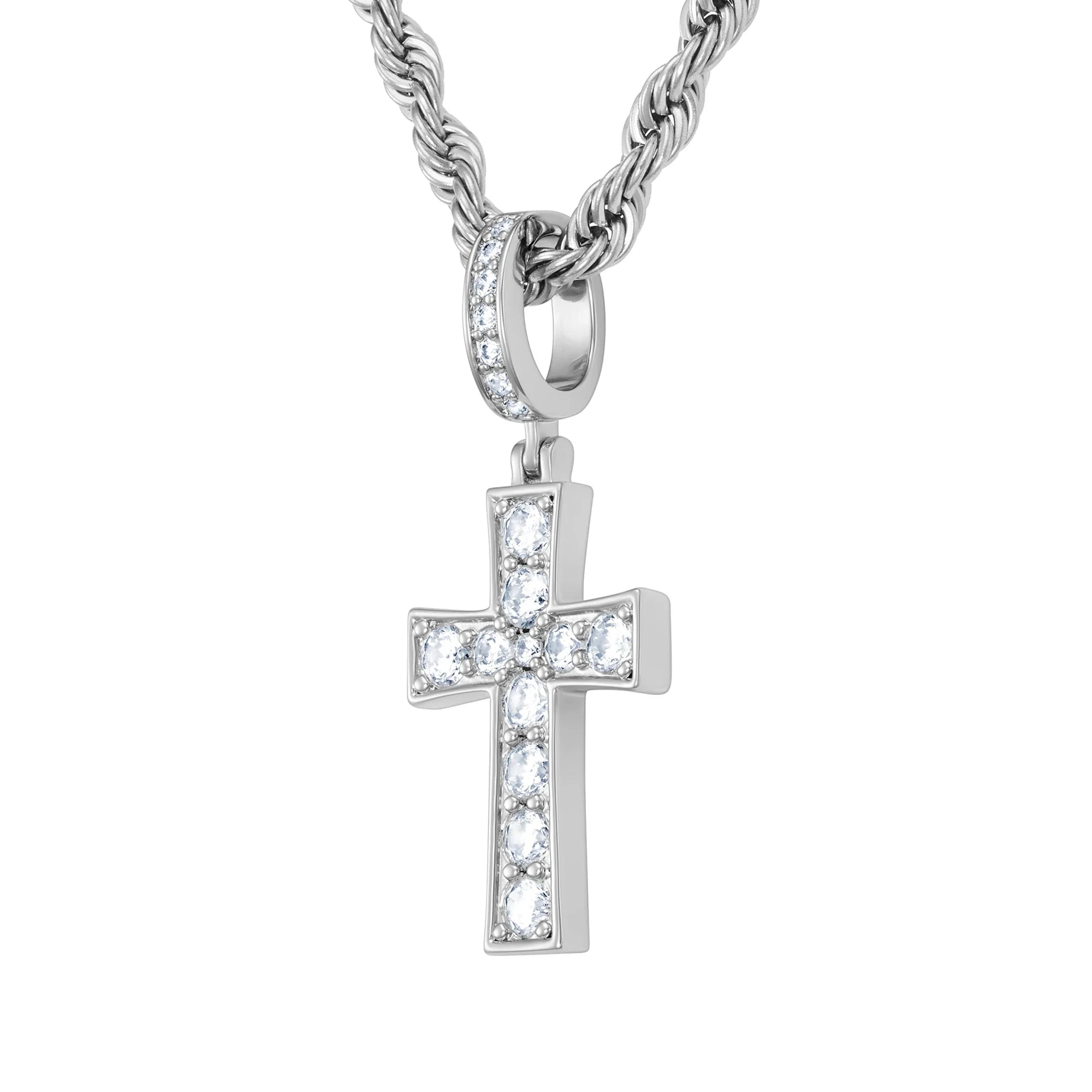 Diamond Gem Cross Pendant in White Gold