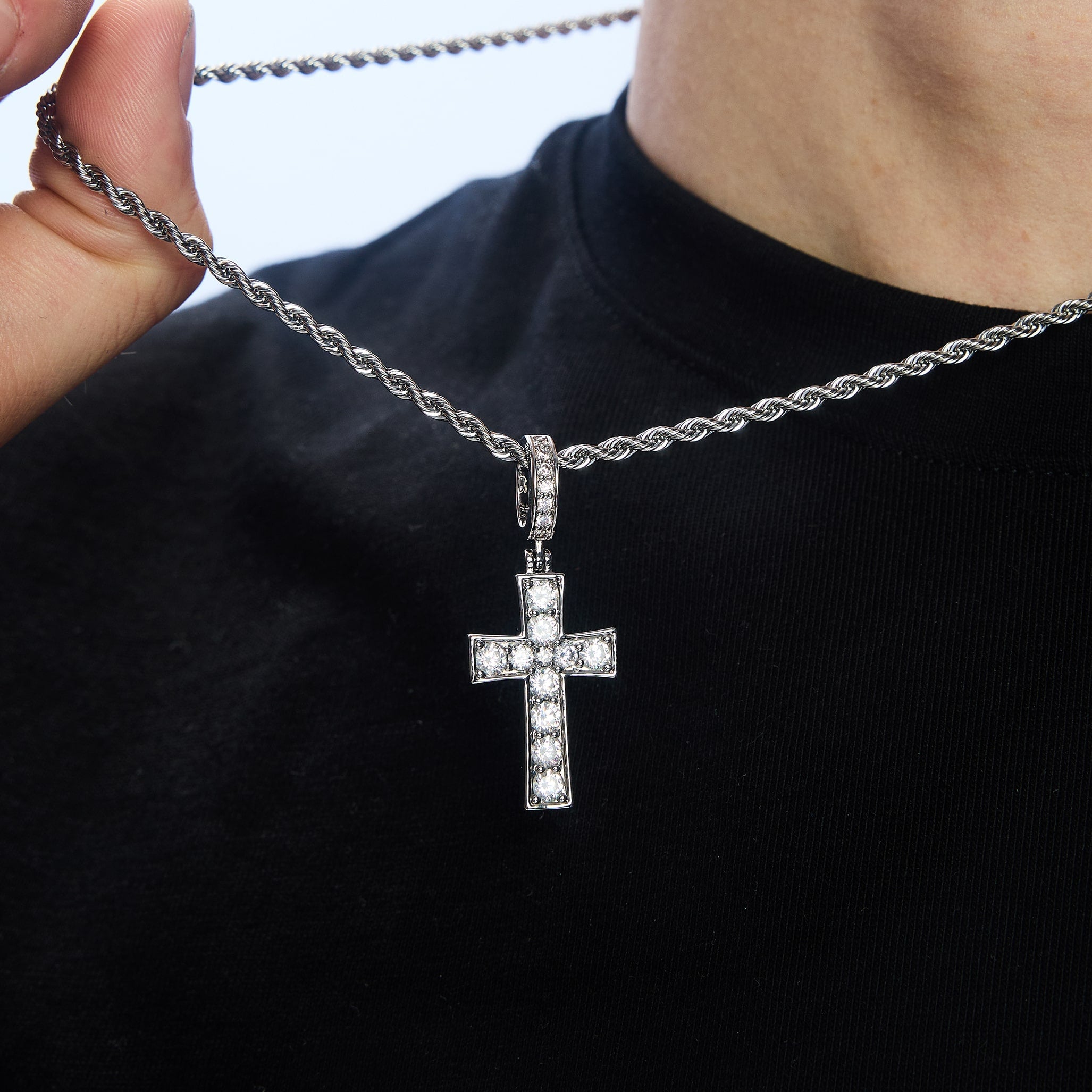 Diamond Gem Cross Pendant in White Gold