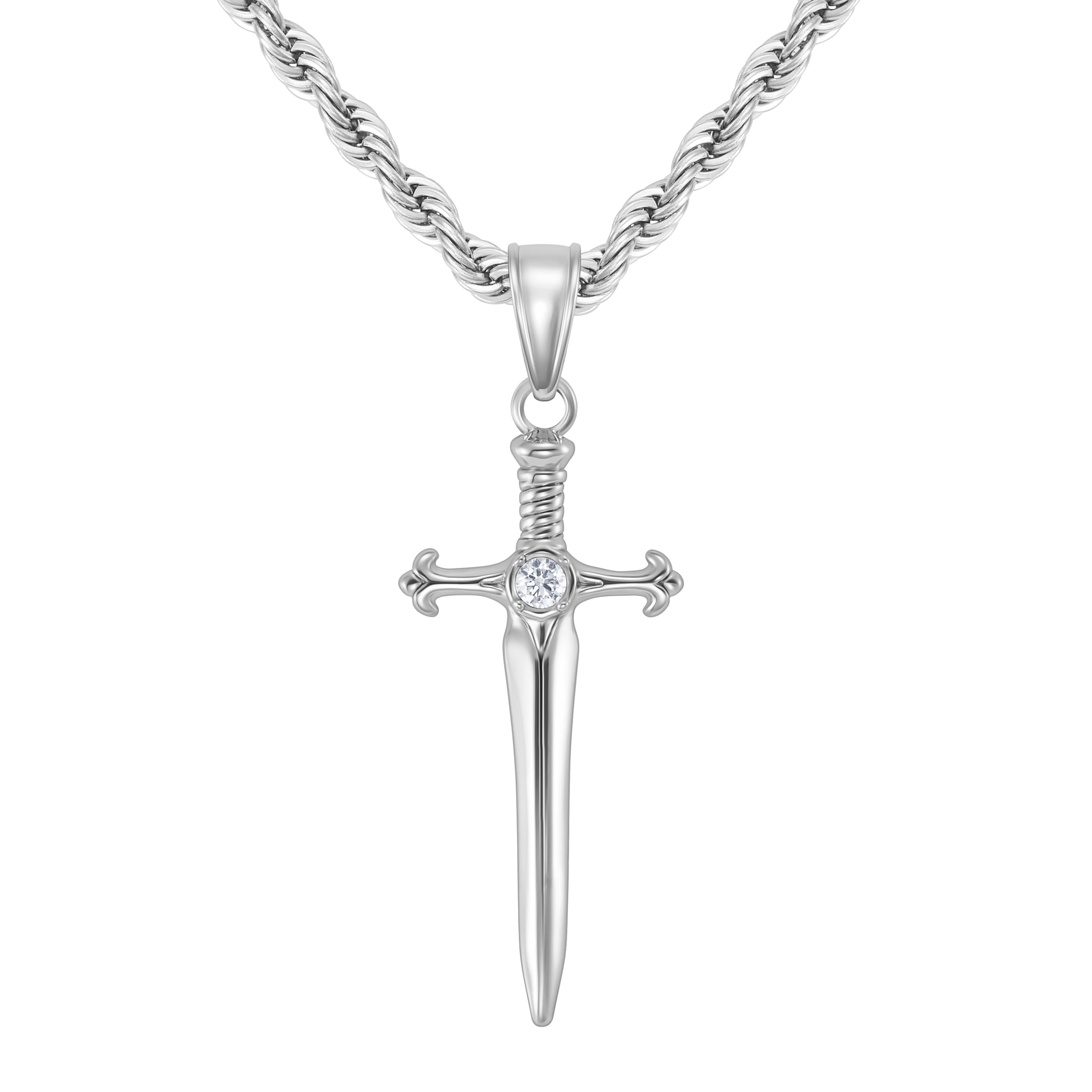 Diamond Sword Pendant White Gold