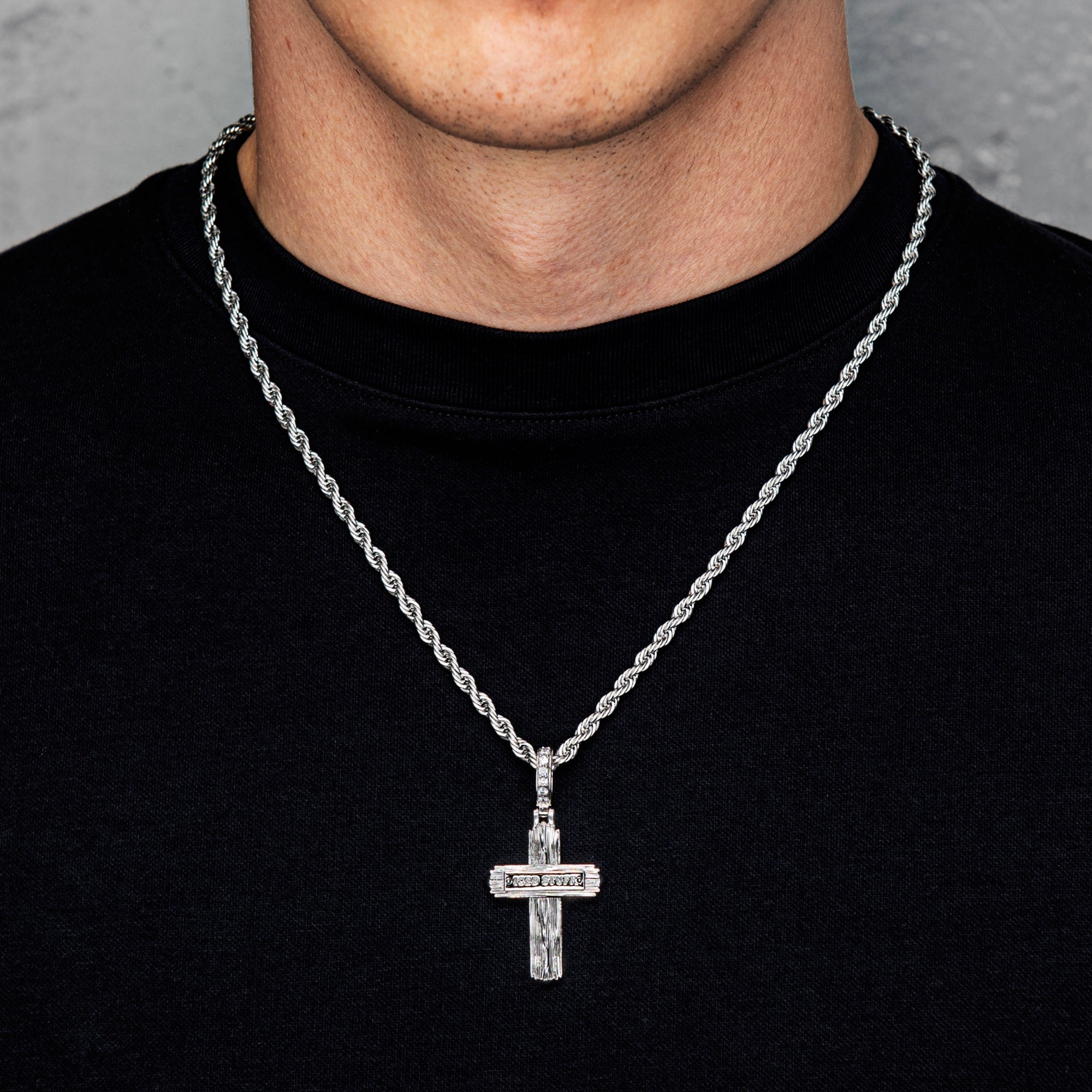 Pendentif Croix Double Face Flip en Or Blanc