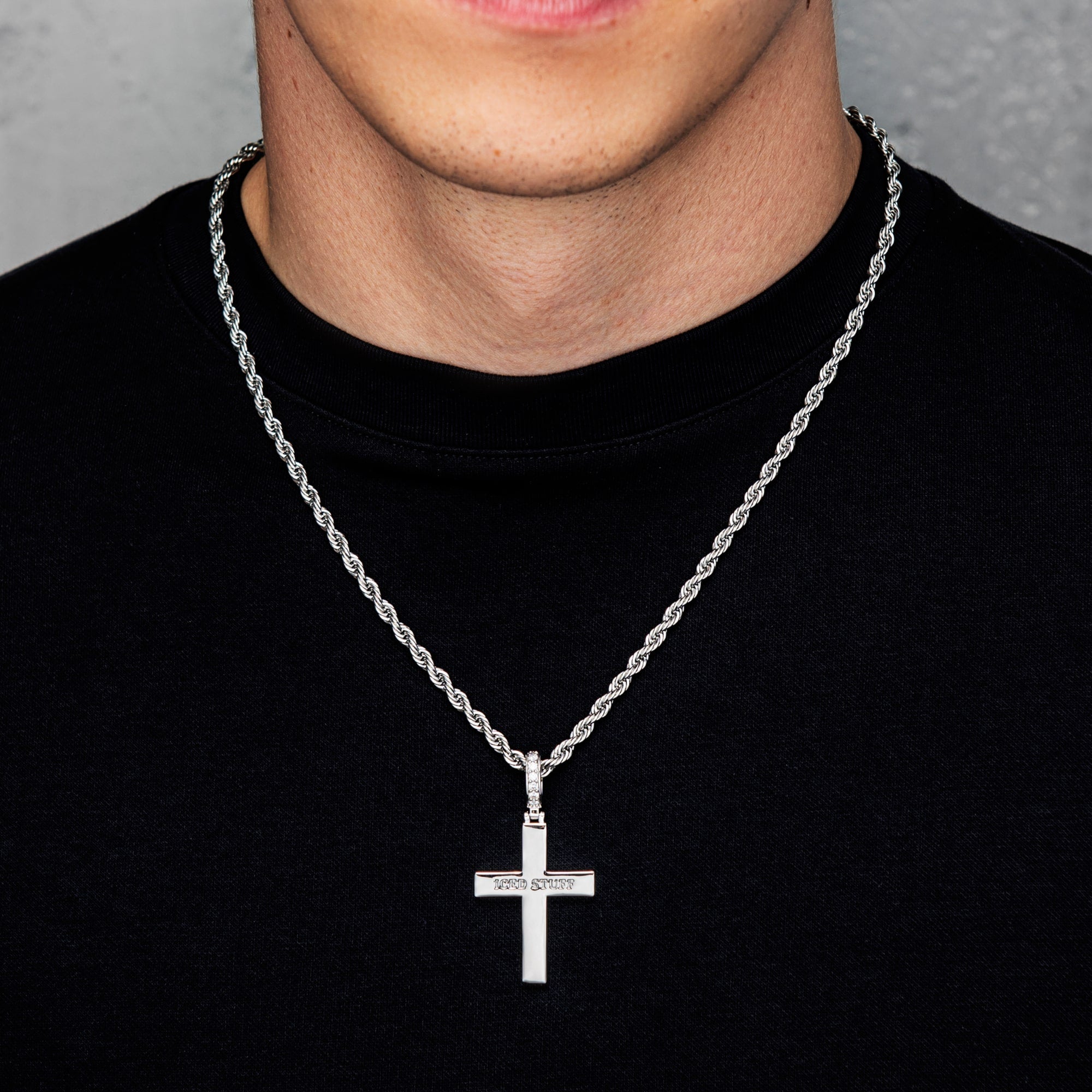 Iced Cross Pendant Double-Sided Cross White Gold