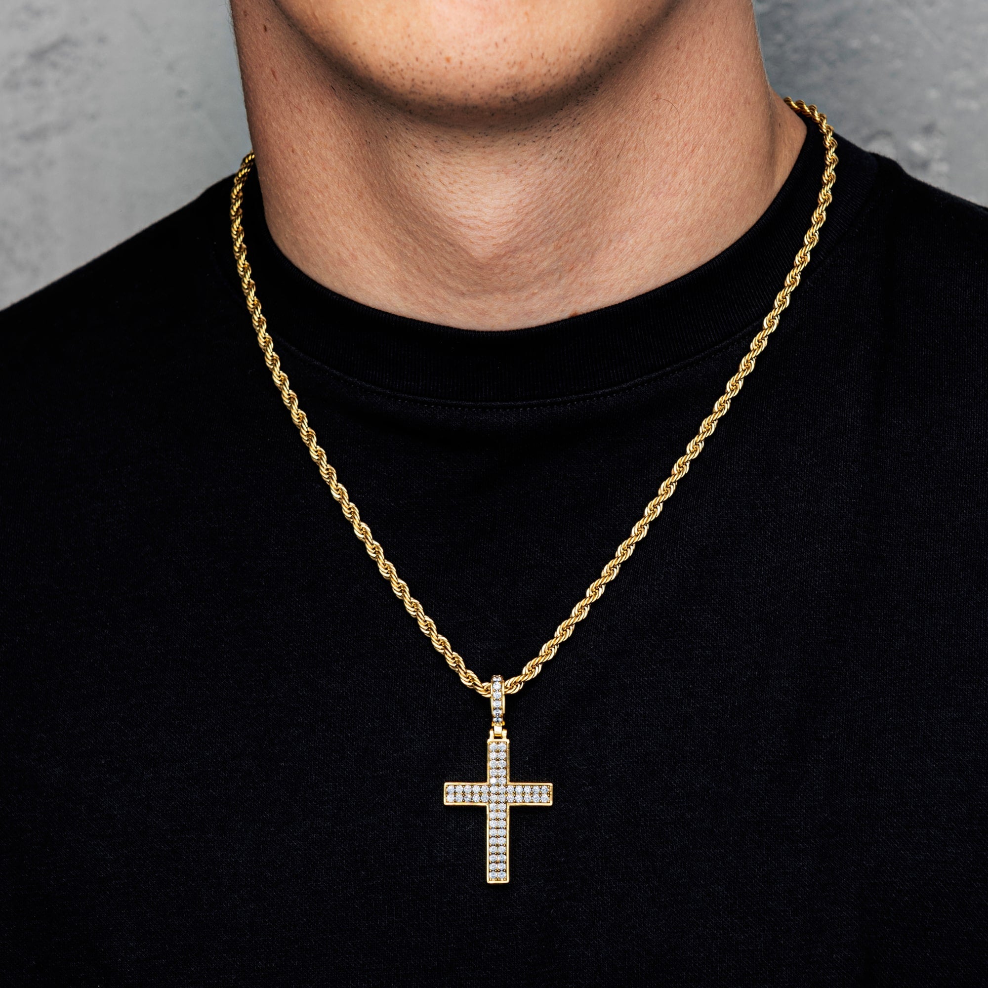Iced Cross Pendant Double Sided Gold Cross