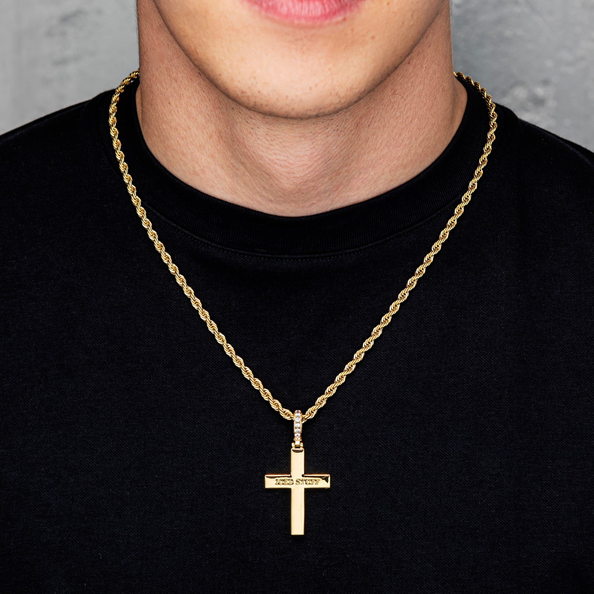 Iced Cross Pendant Double-Sided Cross Gold