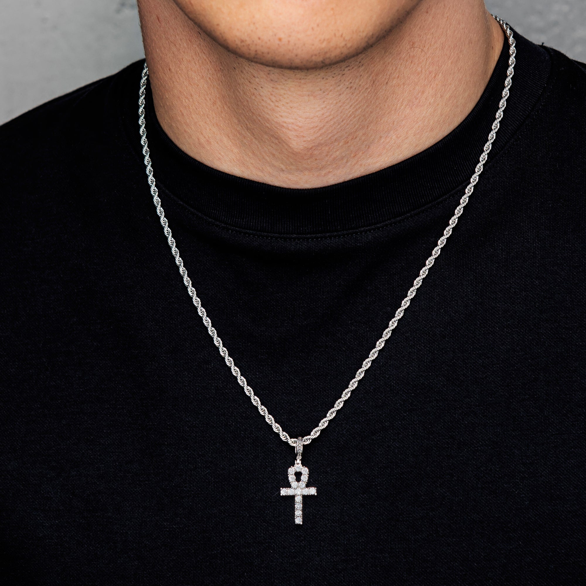 Micro ANKH Cross Pendant, White Gold
