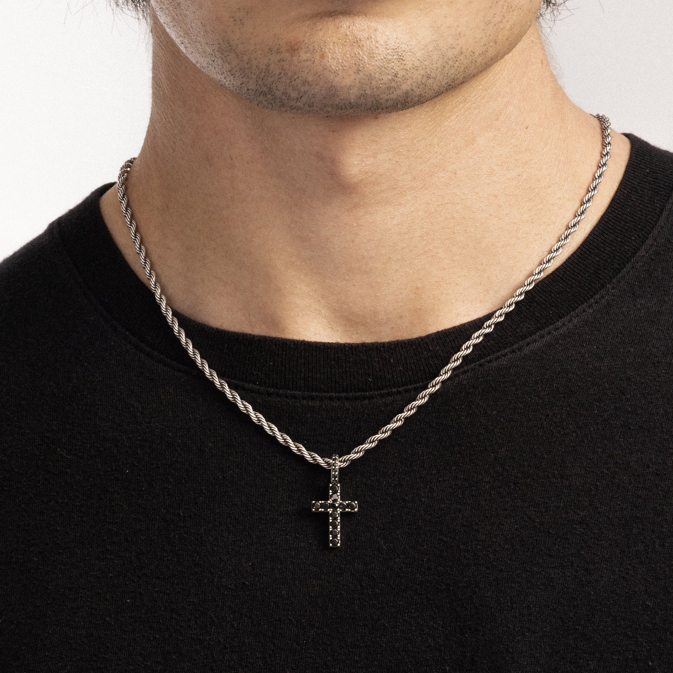 Micro Diamond Cross RAW Pendant White Gold