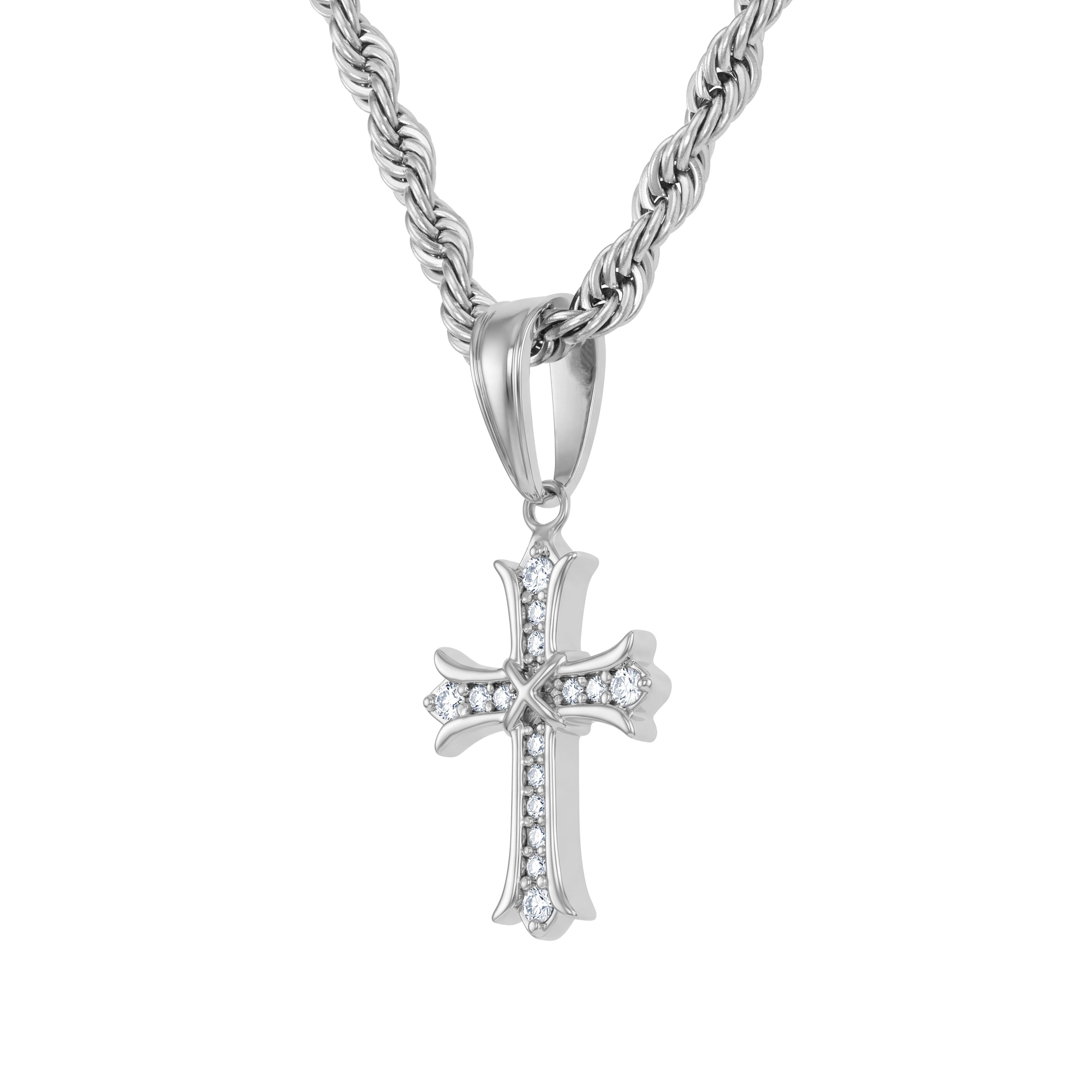 Micro Sharp Cross Pendant White Gold