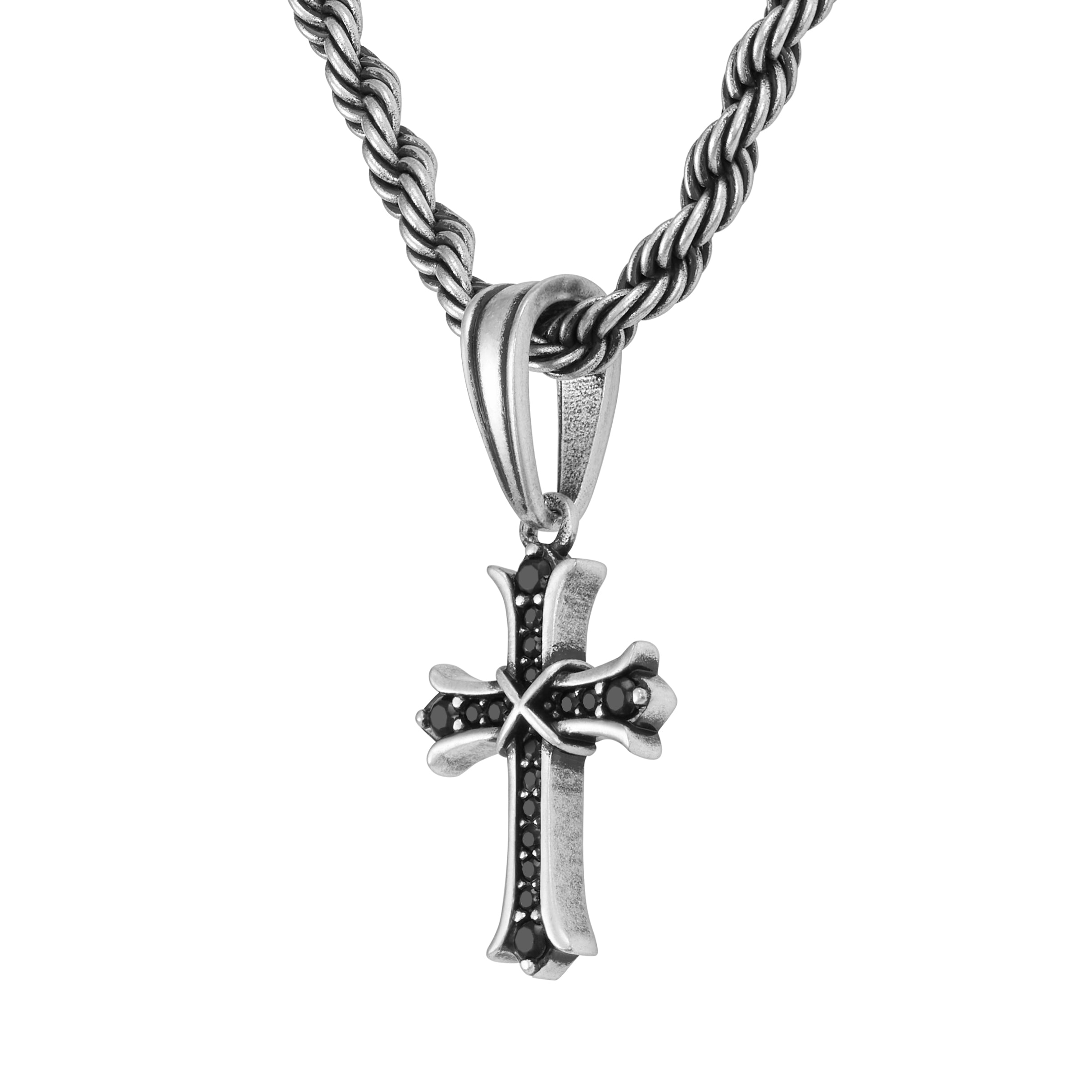 Micro Sharp Cross RAW Pendant White Gold