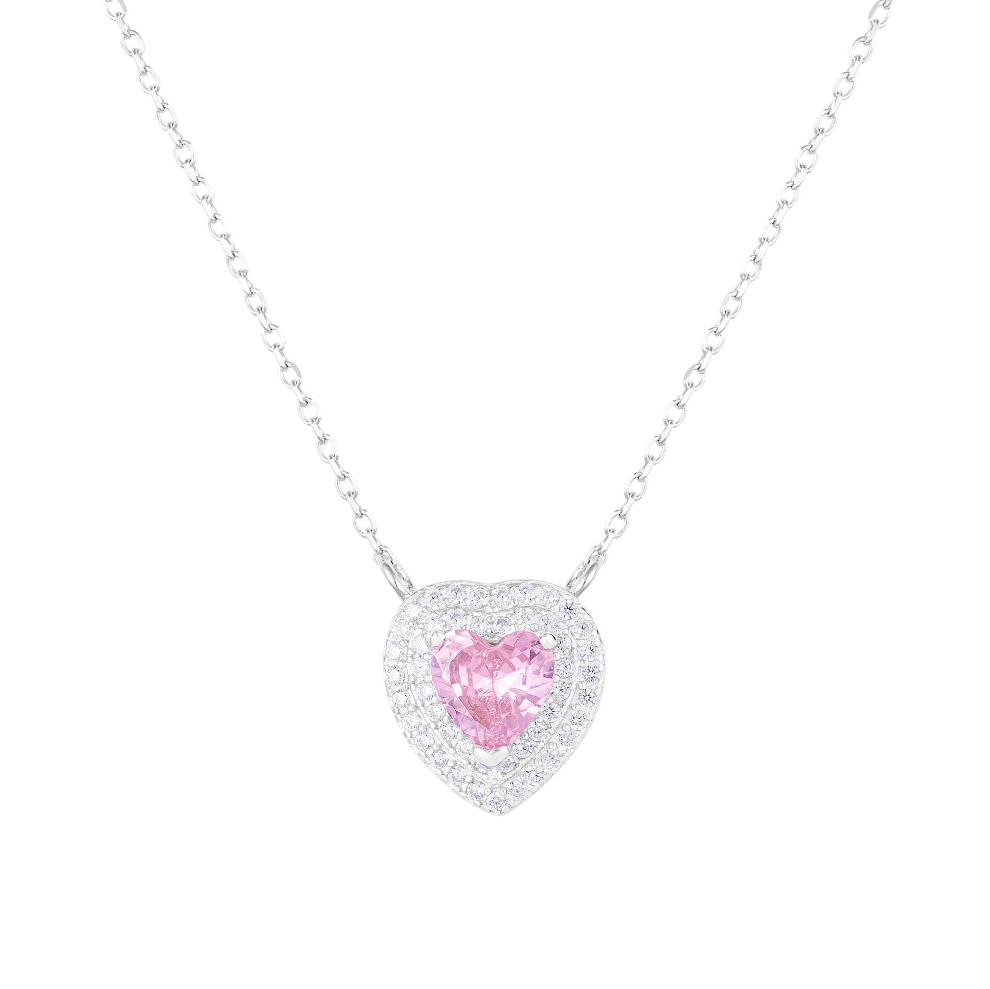 Love Heart Pink Necklace White Gold Heart S925