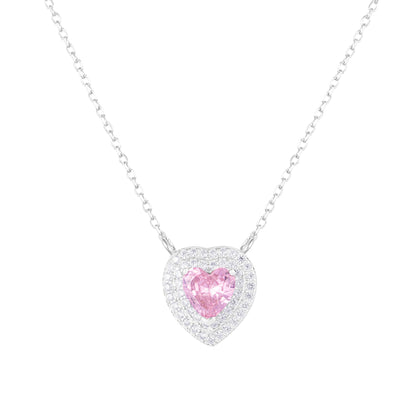 Collana Love Heart Rosa Cuore Oro Bianco S925