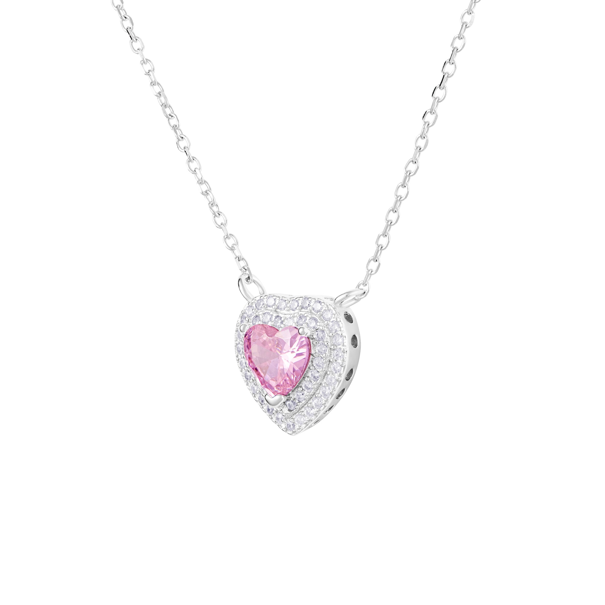 Love Heart Pink Necklace White Gold Heart S925