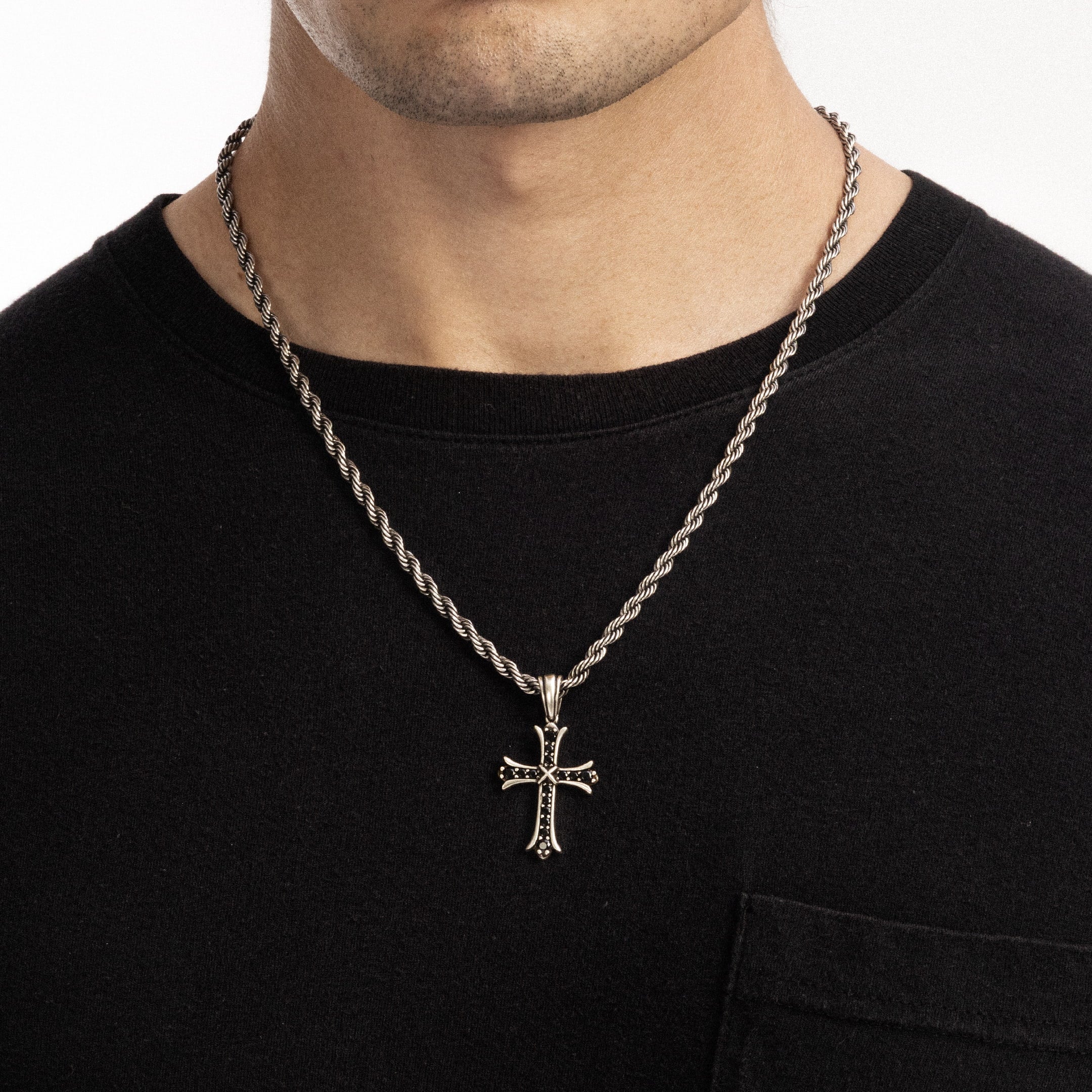Sharp Cross RAW Pendant White Gold