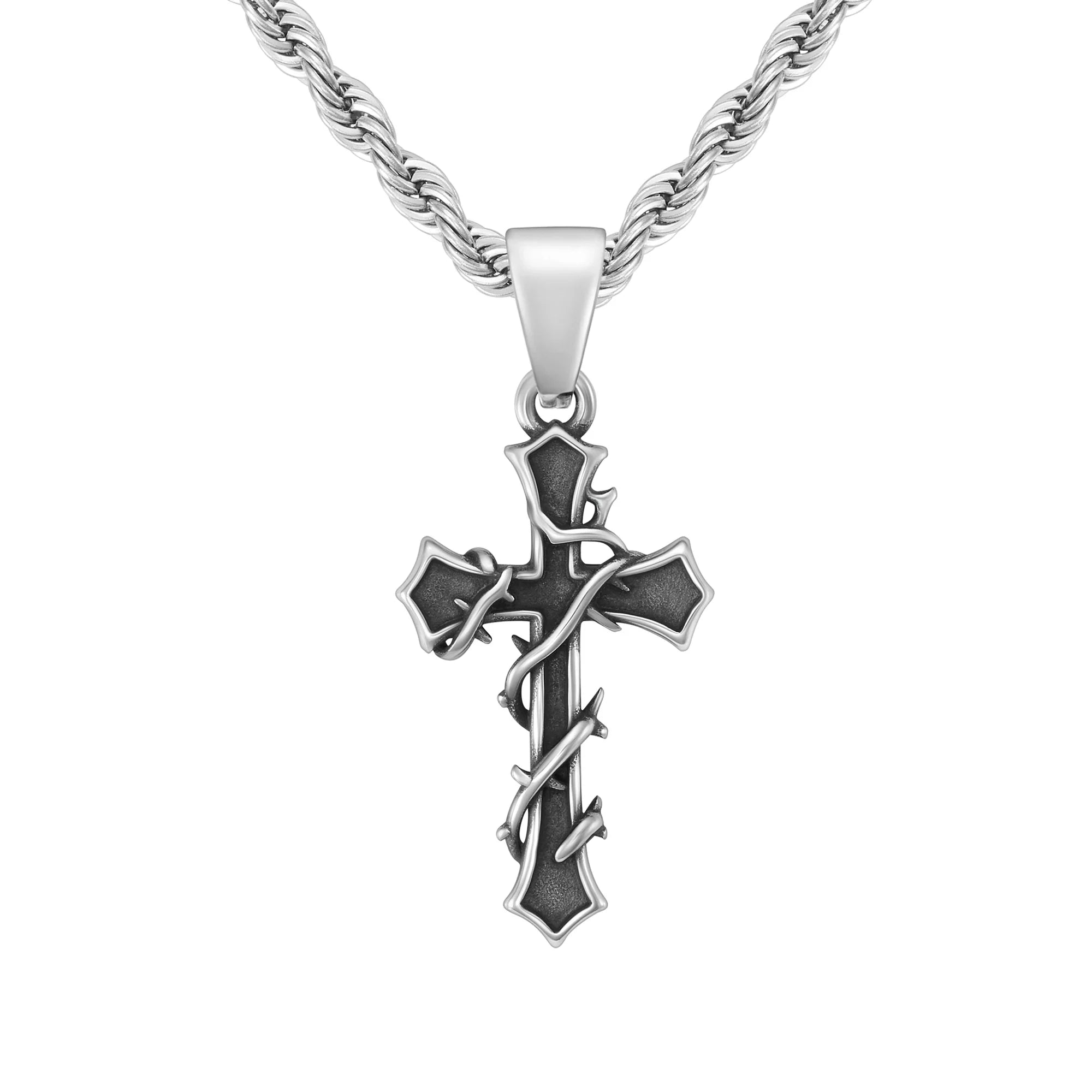 Thorn Cross Pendant, White Gold