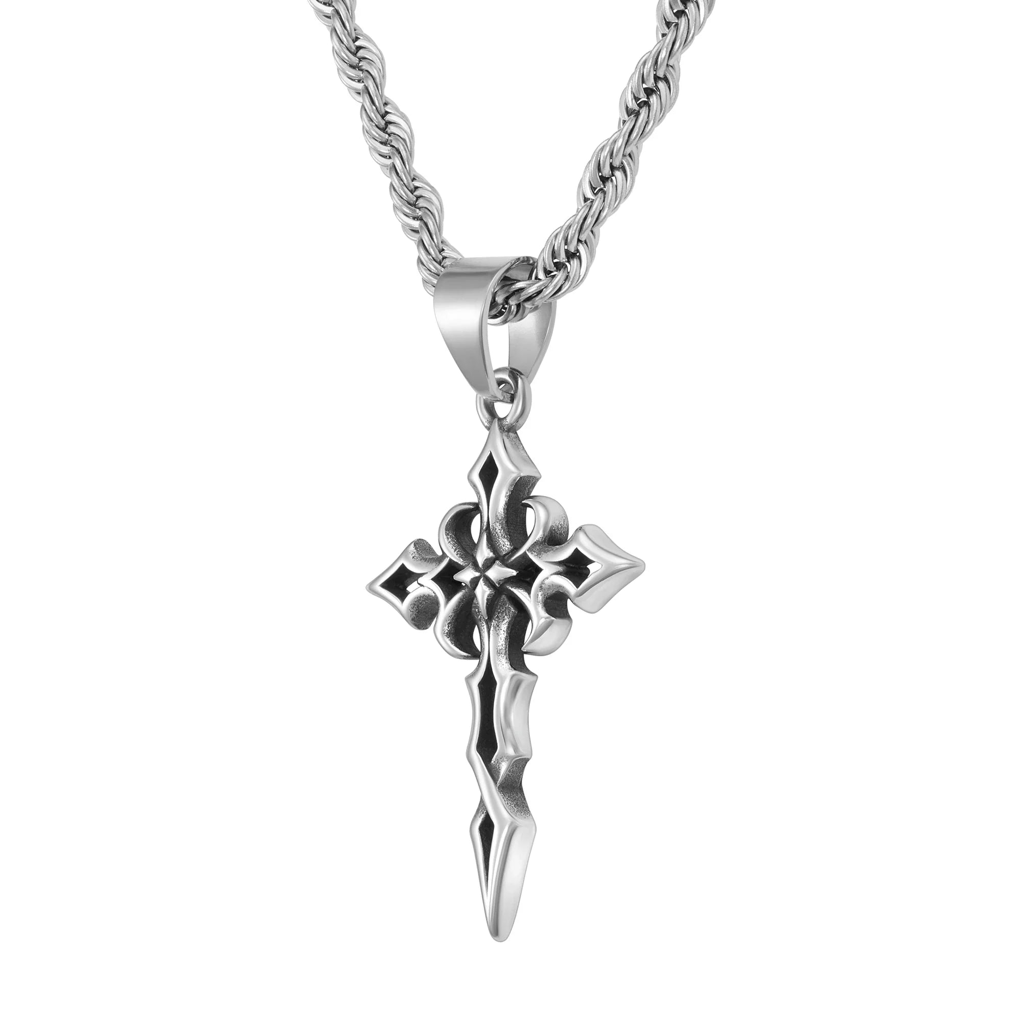 Tribal Cross Pendant, White Gold