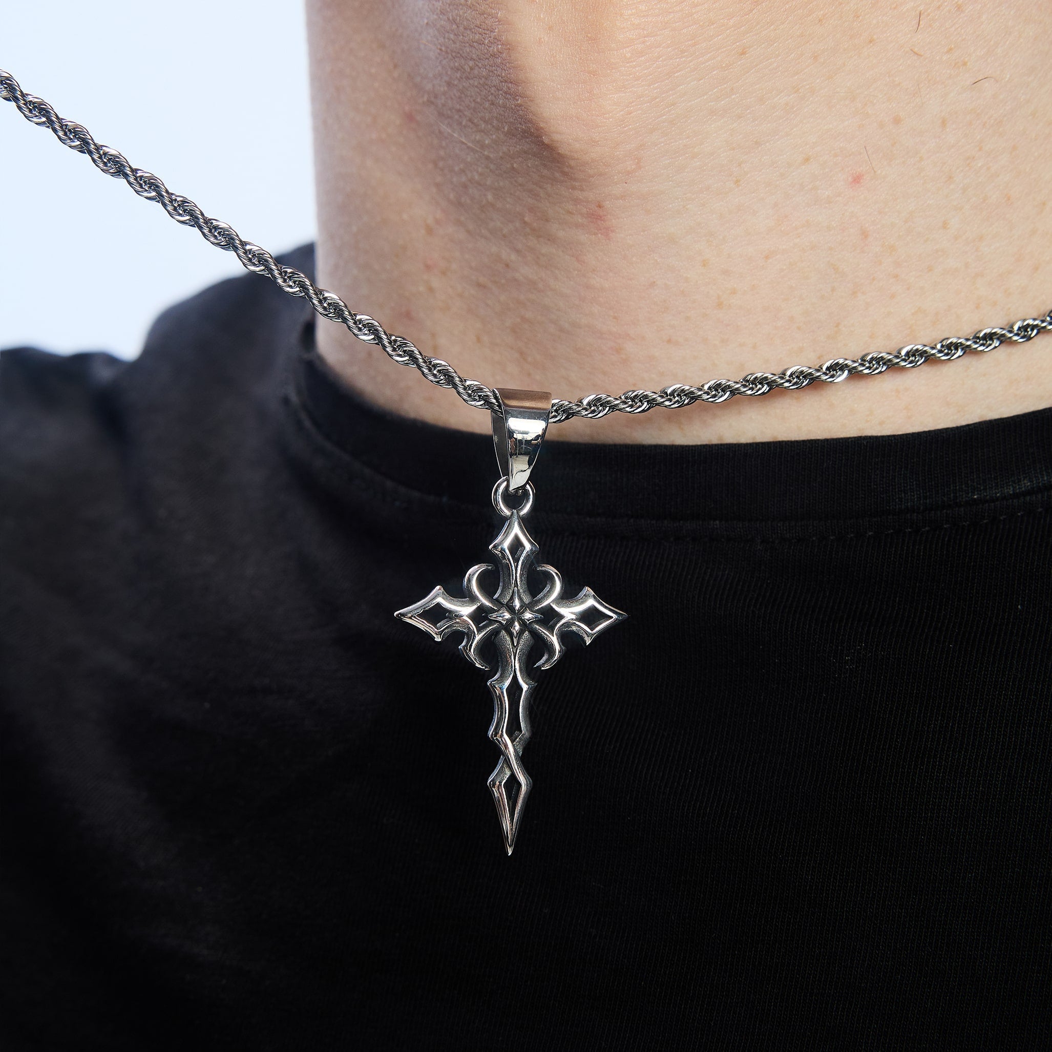 Tribal Cross Pendant, White Gold