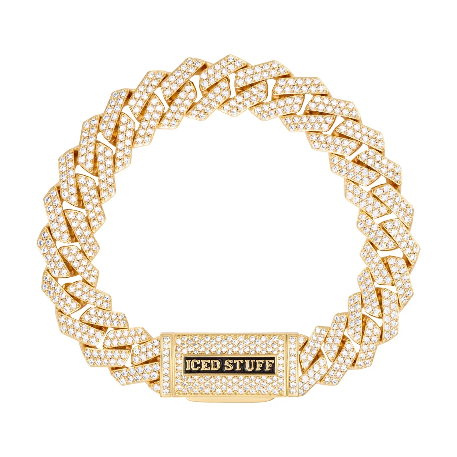Premium Diamond Prong Cuban Link Bracelet 12mm Gold