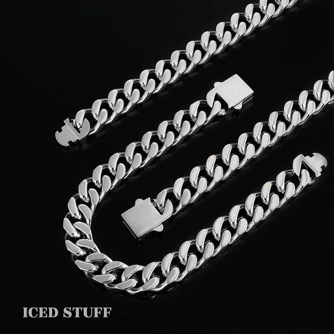 CURB CUBAN LINK 12MM BIAŁE ZŁOTO