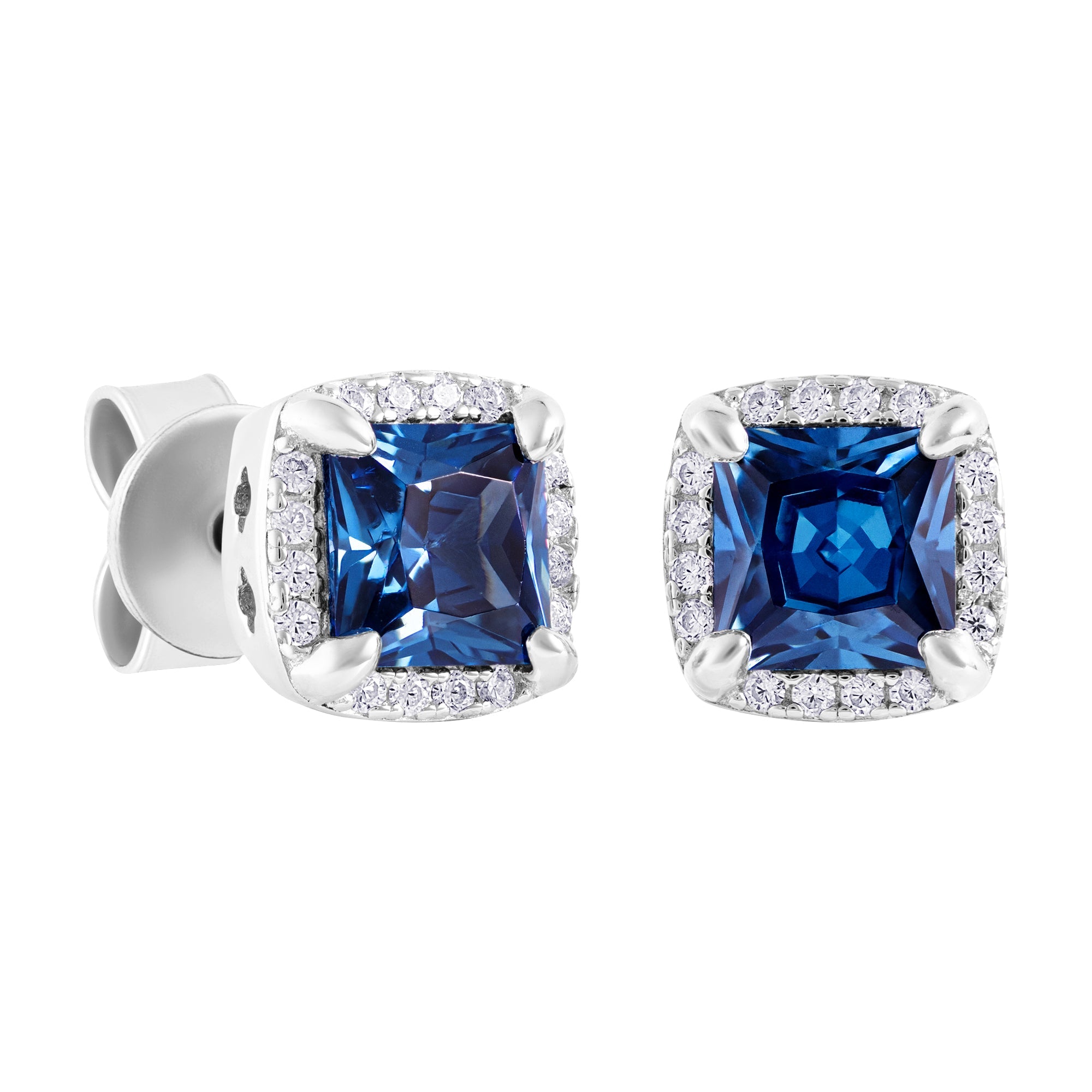 Blue Princess Square Earrings White Gold