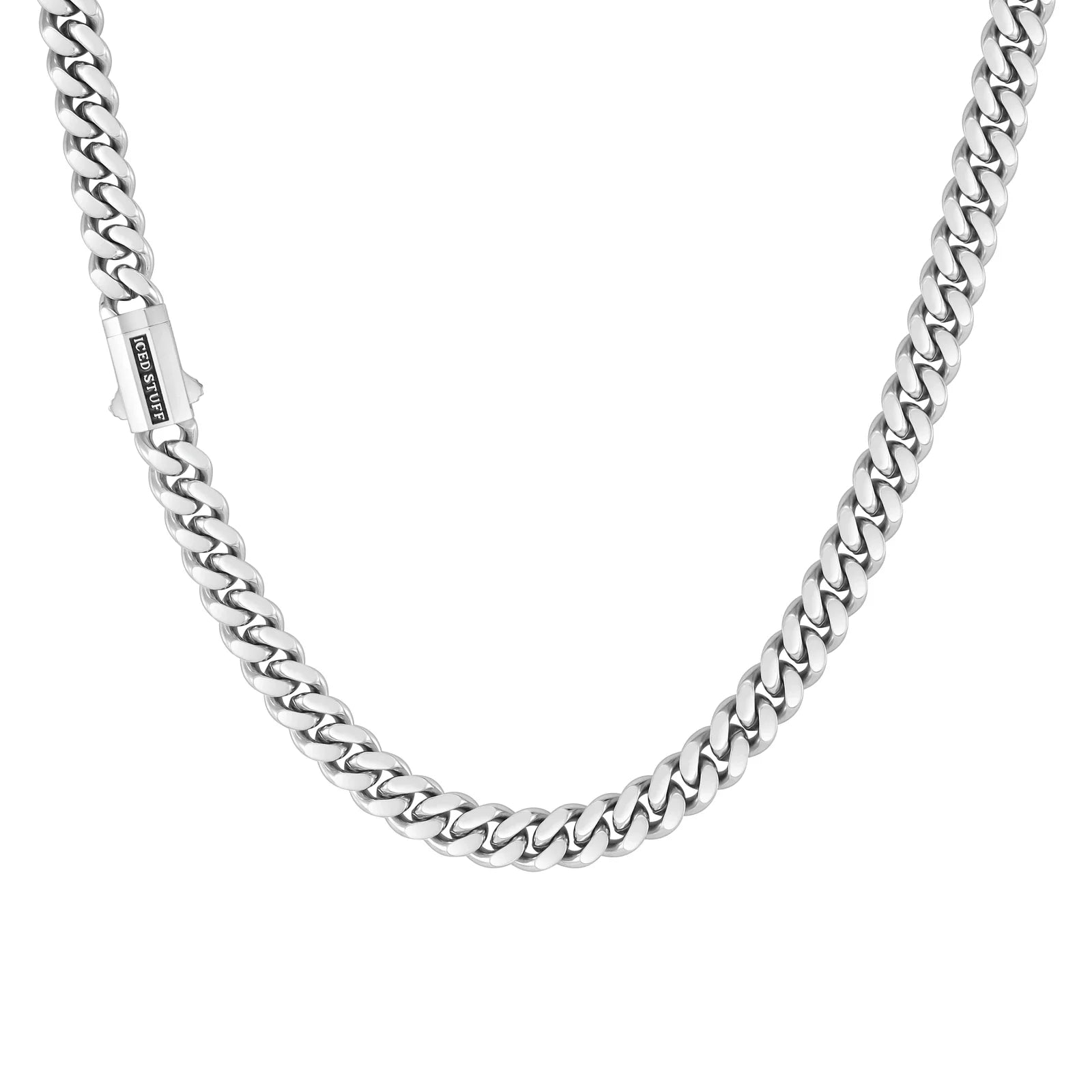 Premium Curb Cuban Link Chain 8mm White Gold