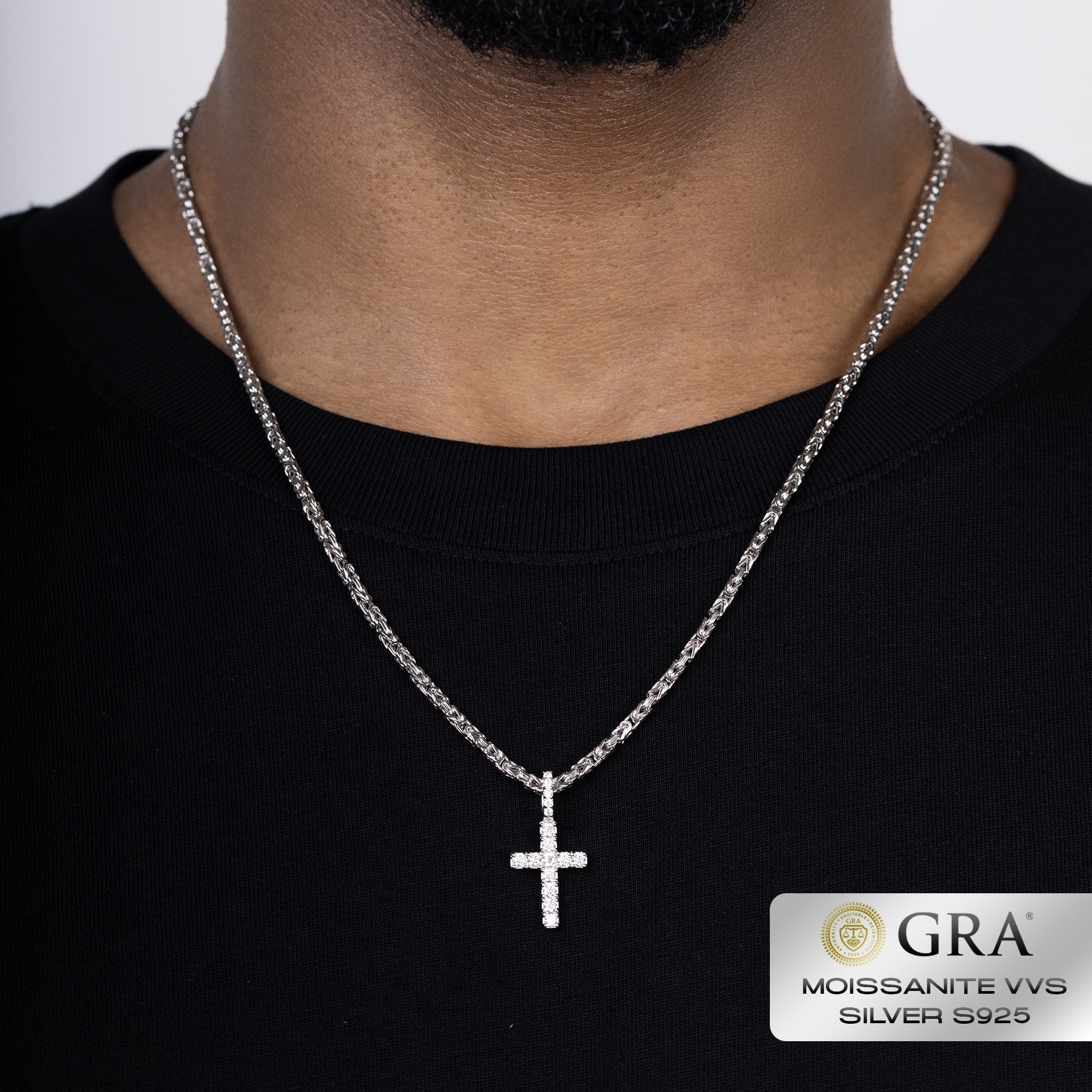 Micro Diamond Cross Moissanite VVS S925 White Gold Pendant