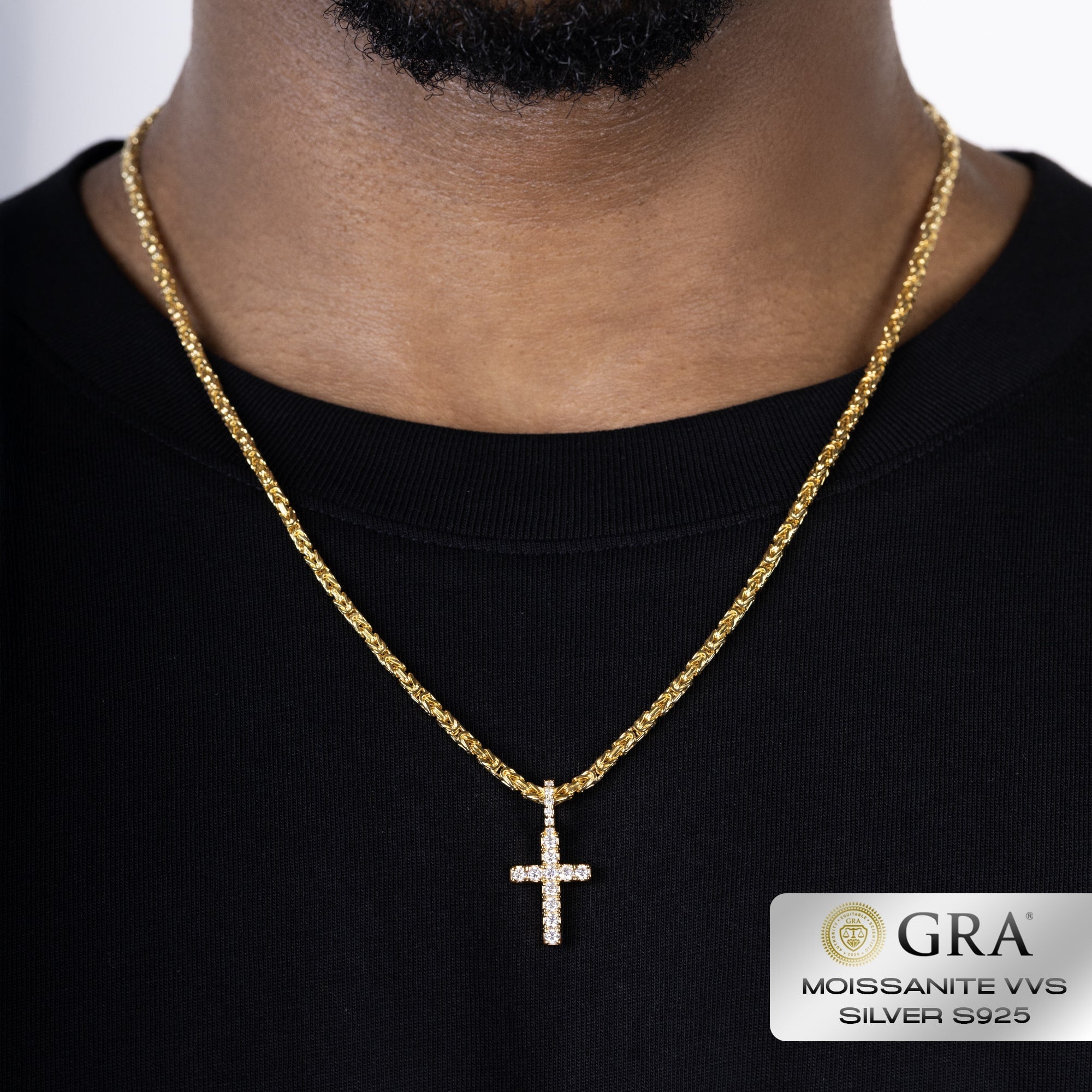 Micro Diamond Cross Moissanite VVS S925 Gold Pendant