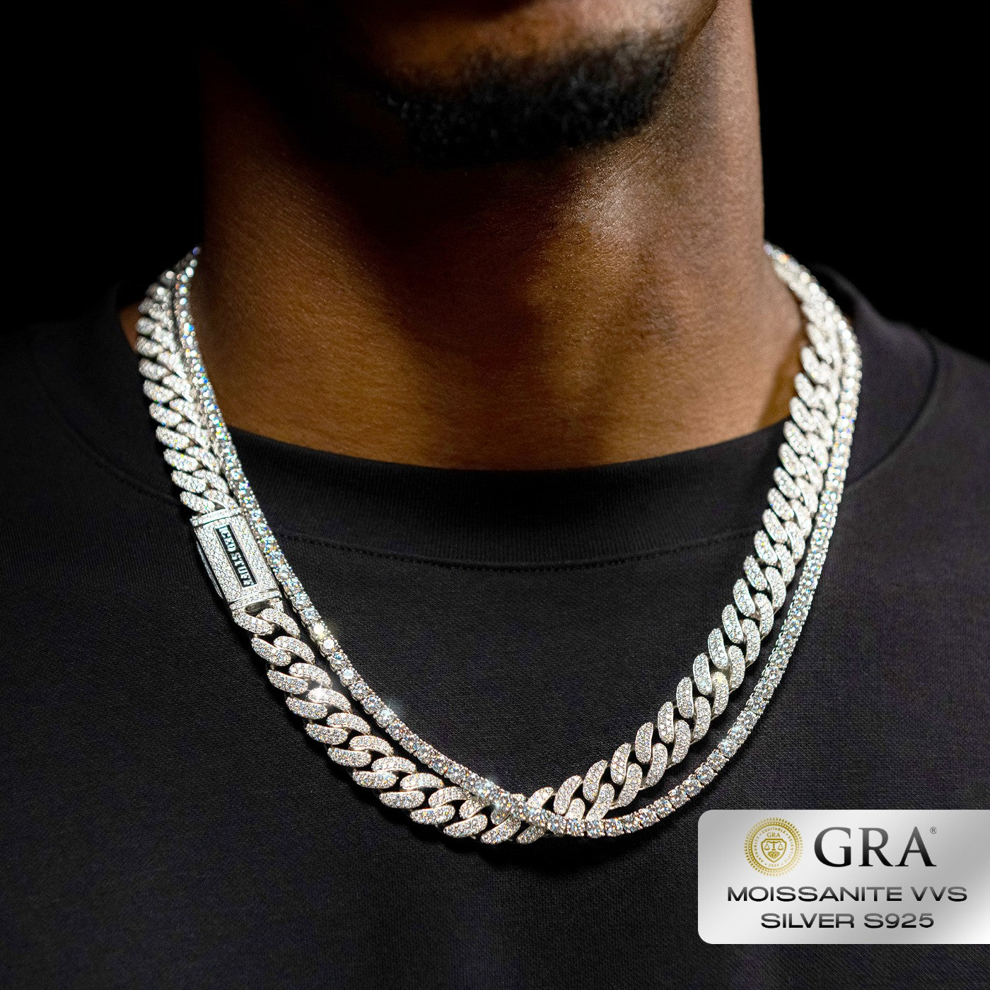 Diamond Cuban Link Chain 12mm Moissanite VVS S925 | White Gold