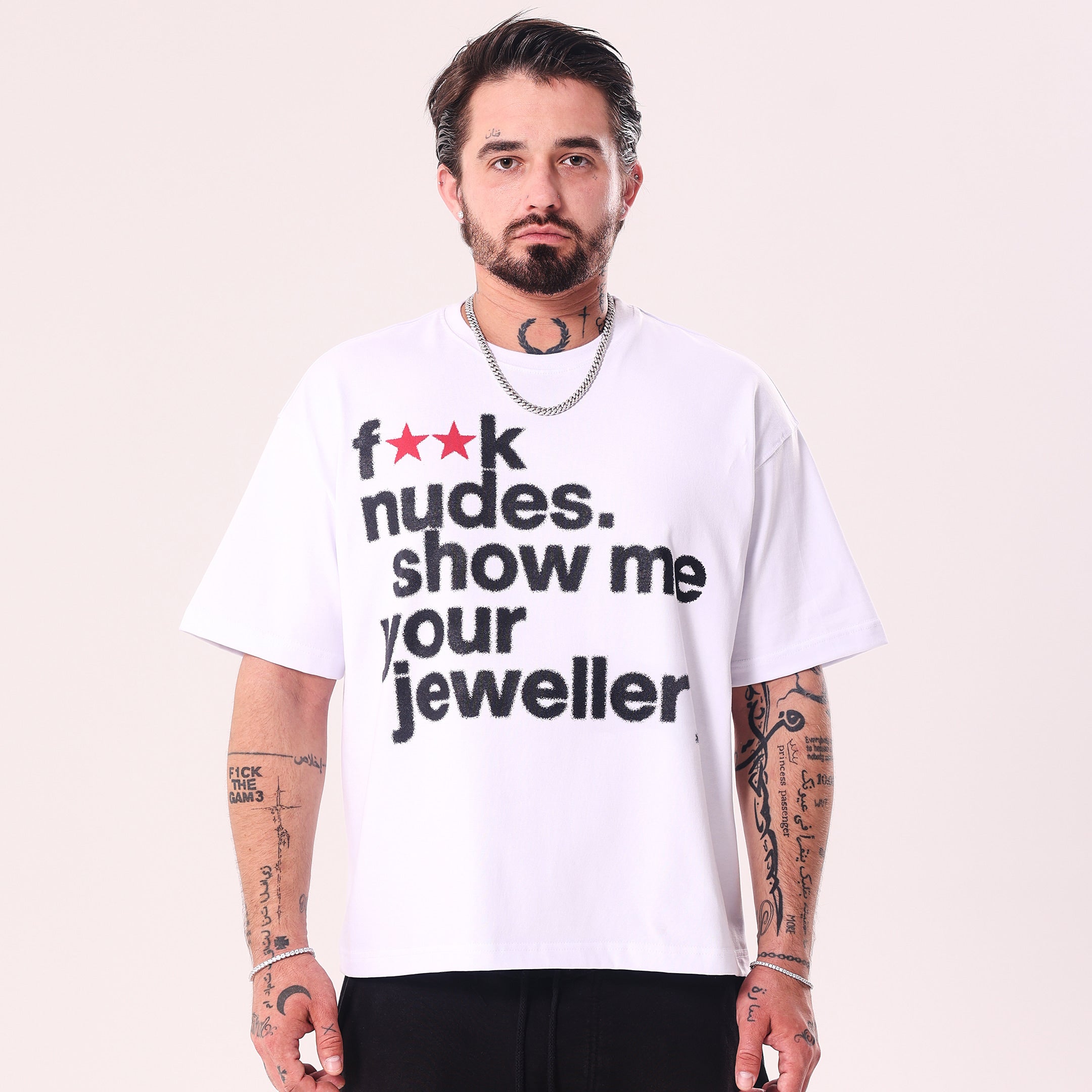 F**k Nudes Show Me Your Jewelry White Boxy Fit T-Shirt