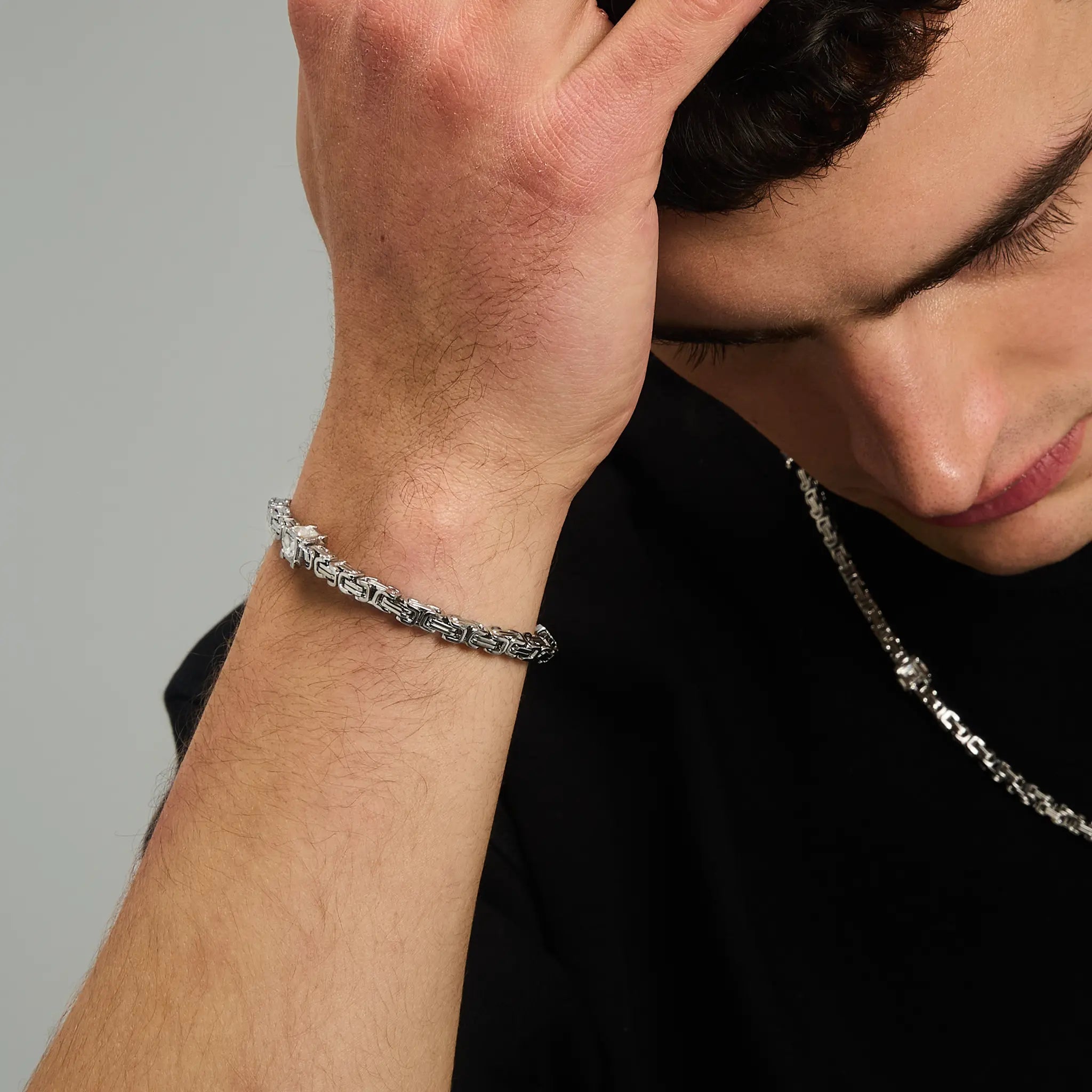 Byzantine Diamond Cube Bracelet 4mm White Gold