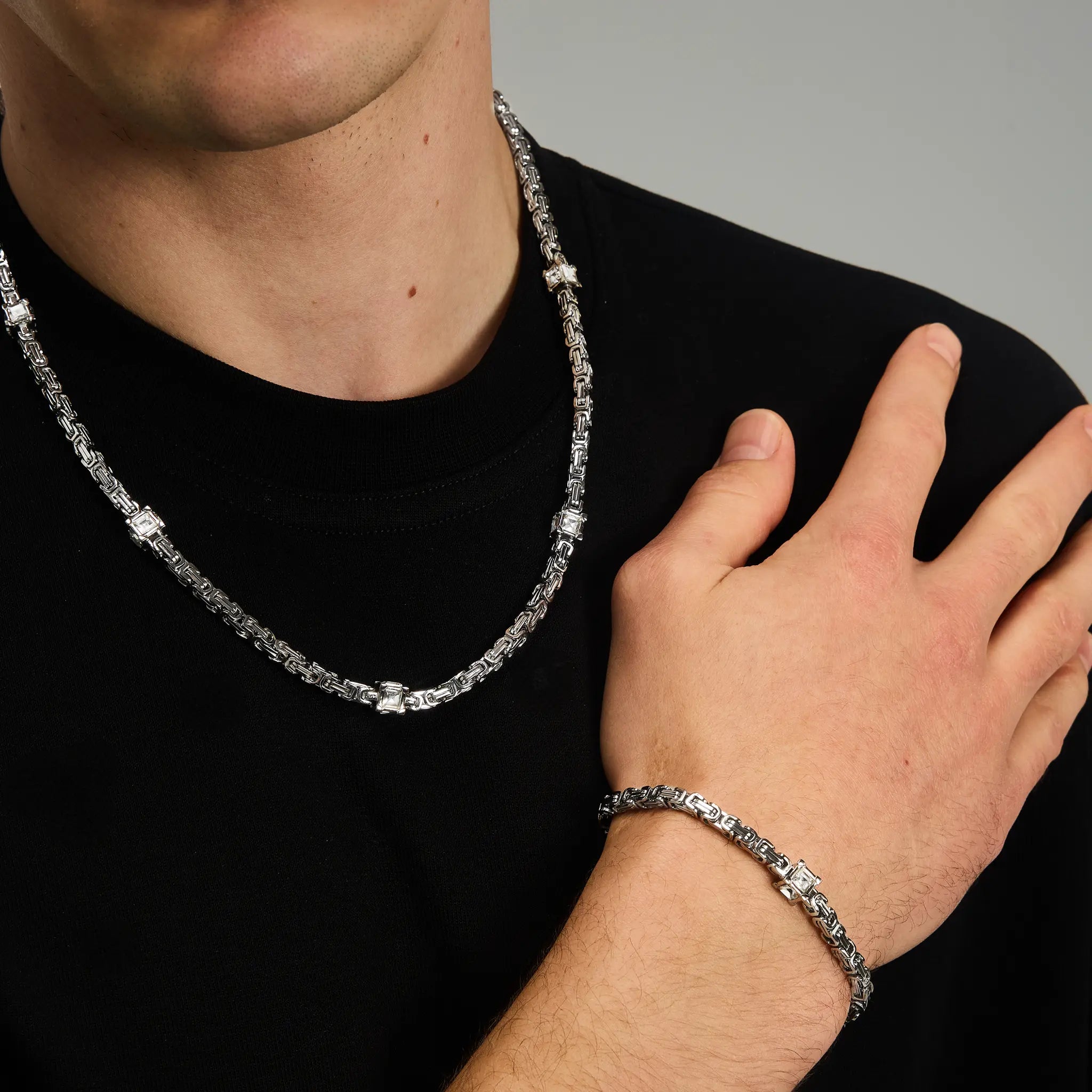 Byzantine Diamond Cube Chain 4mm White Gold