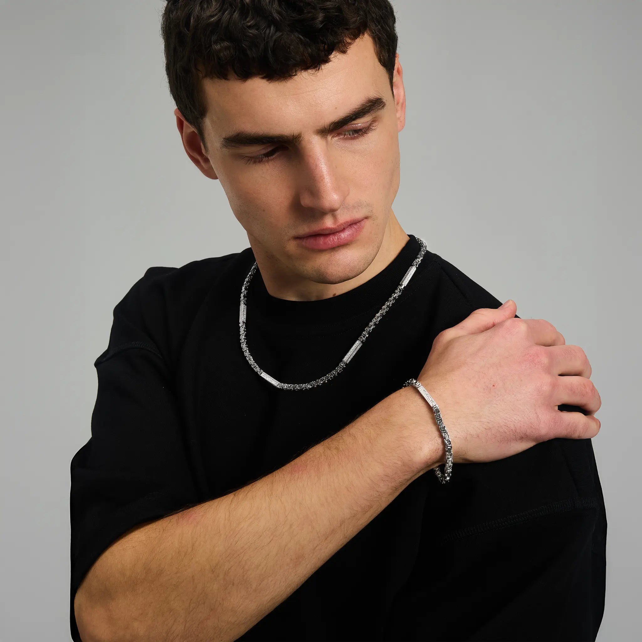 Byzantine Iced Chain 4mm White Gold